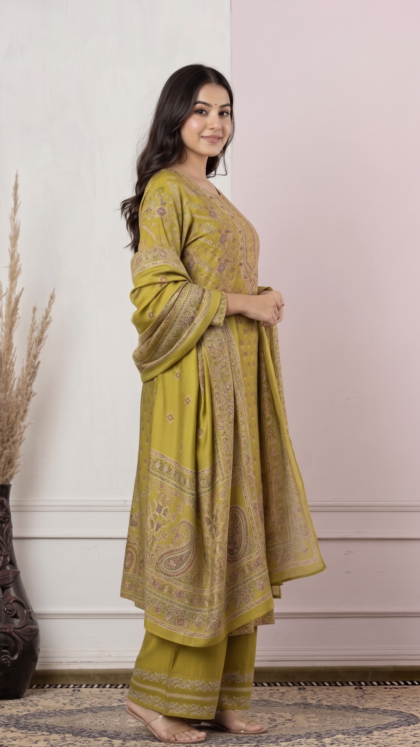 Olive Green Printed Straight Kurta Set