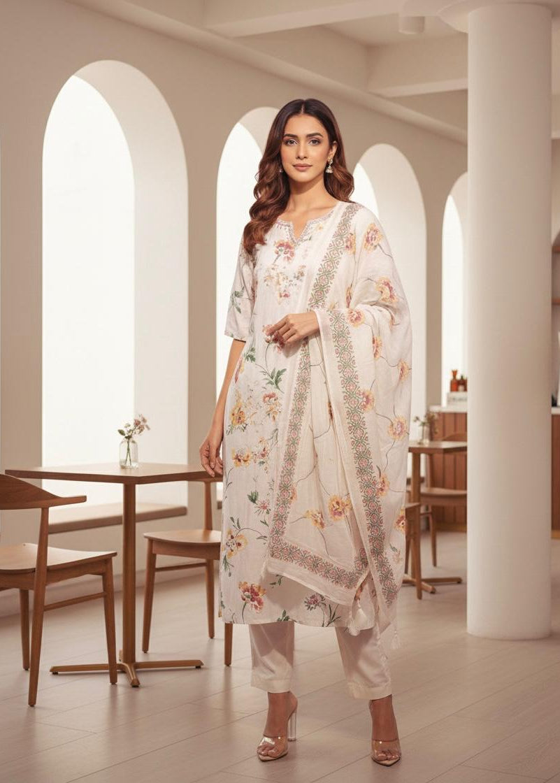 Ivory Blossom Elegance Embroidered Suit Set