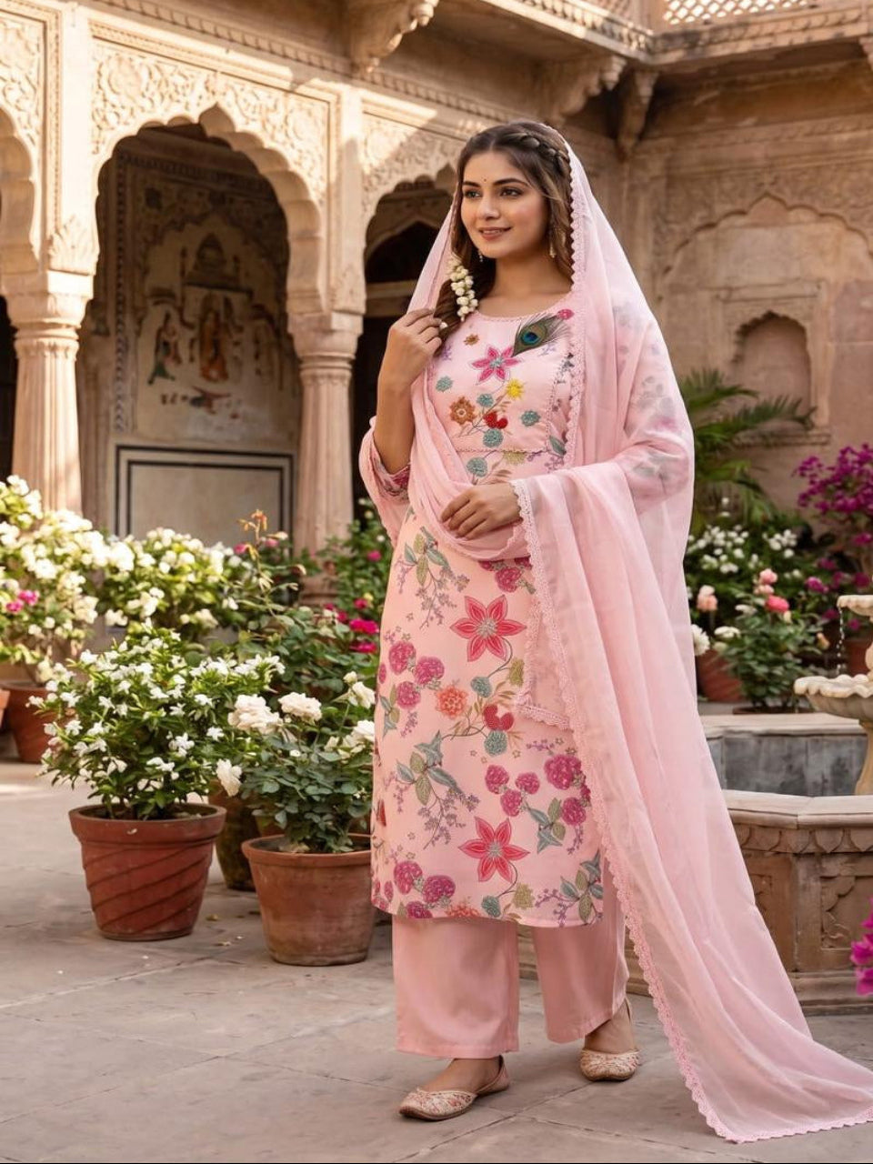 Blush Pink Floral Kurta Set