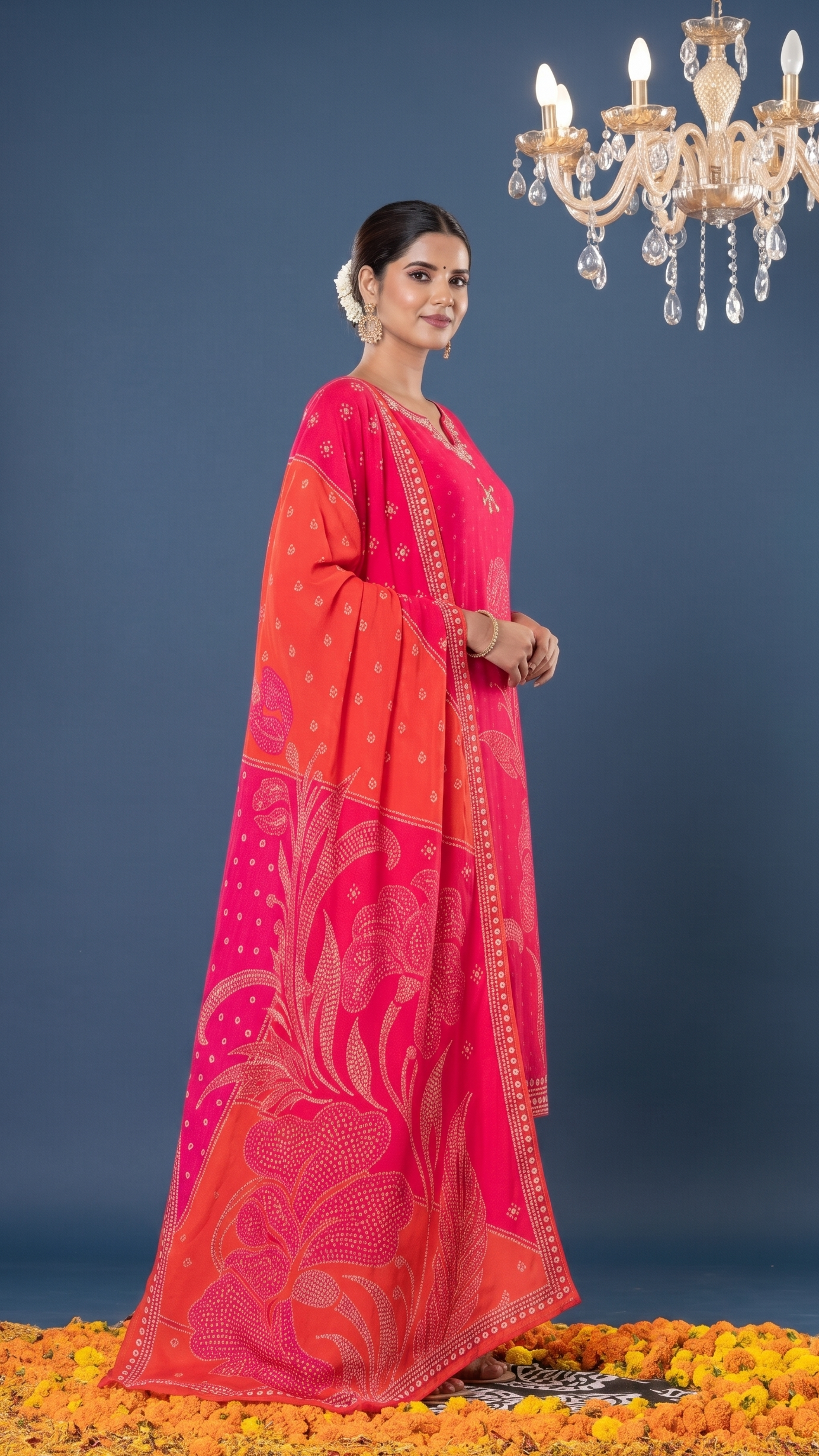 Vibrant Rani Pink & Bandhani-Style Suit Set