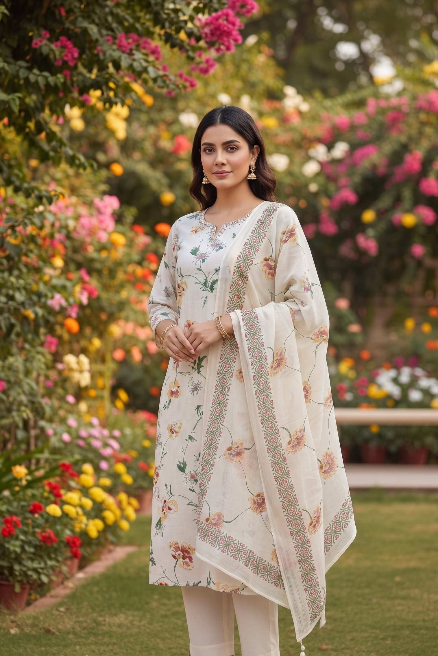 Ivory Blossom Elegance Embroidered Suit Set