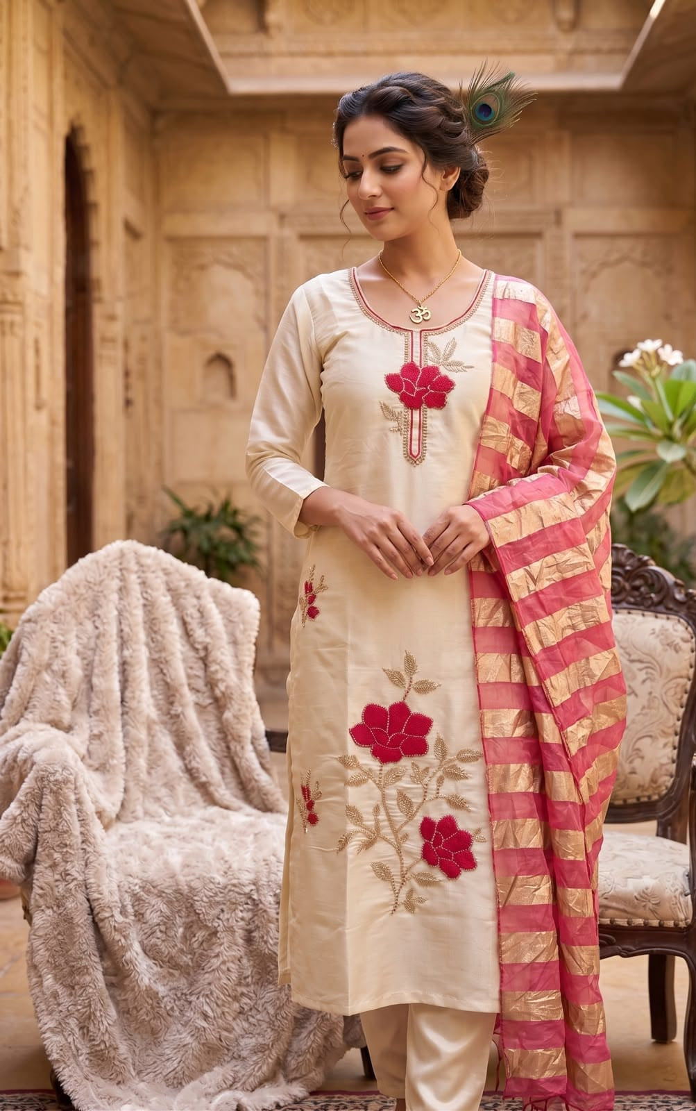 Rani Gulab Ivory Kurta Set