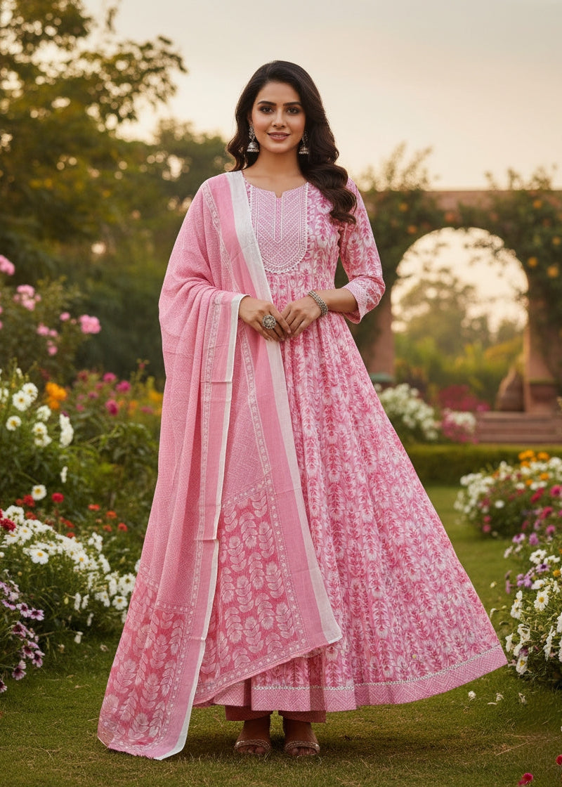 Blush Pink Embroidered Floral Kurti