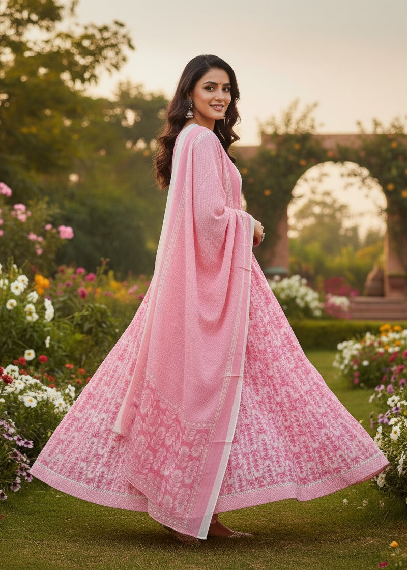 Blush Pink Embroidered Floral Kurti