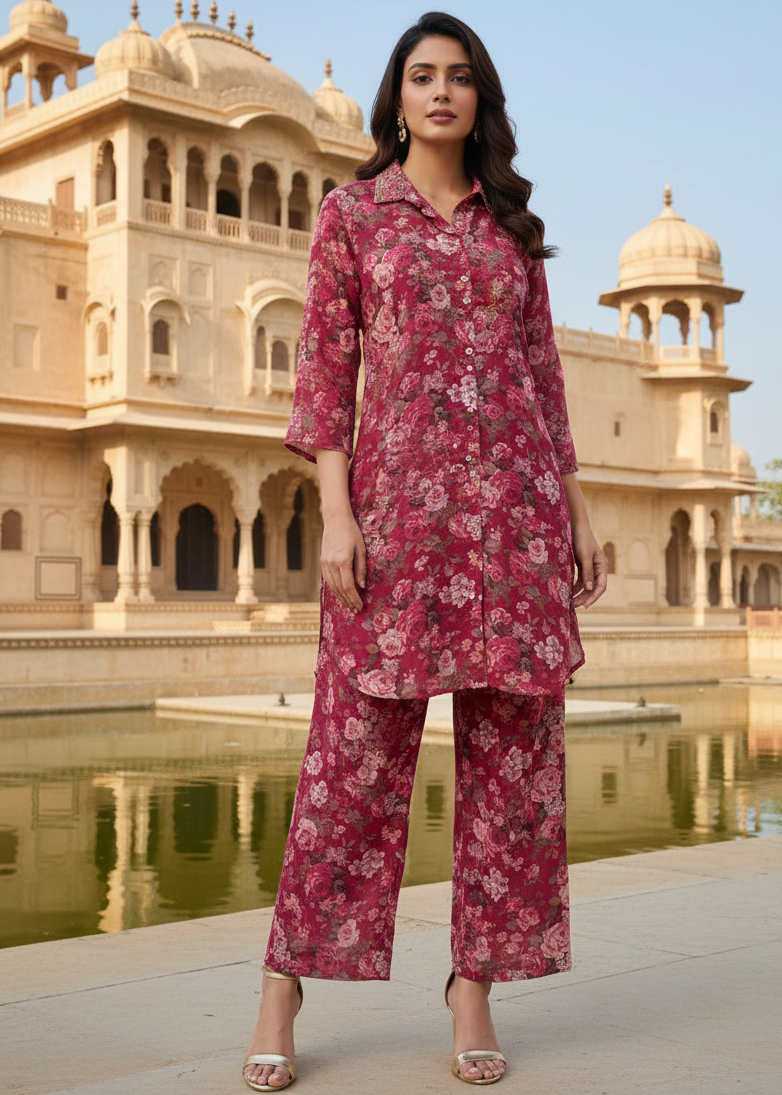 Floral Charm Beaded Kurti