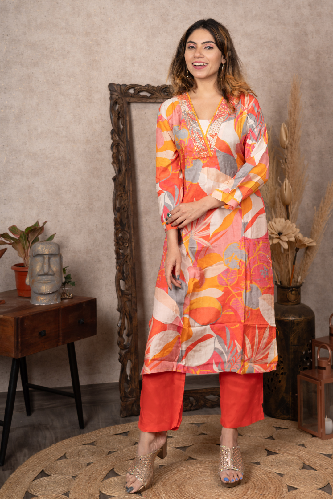 V NECK DIGITAL PRINTED CO ORD SET