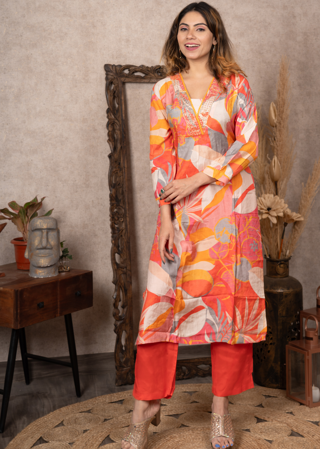 V-Neck Digital Printed Co-Ord Set