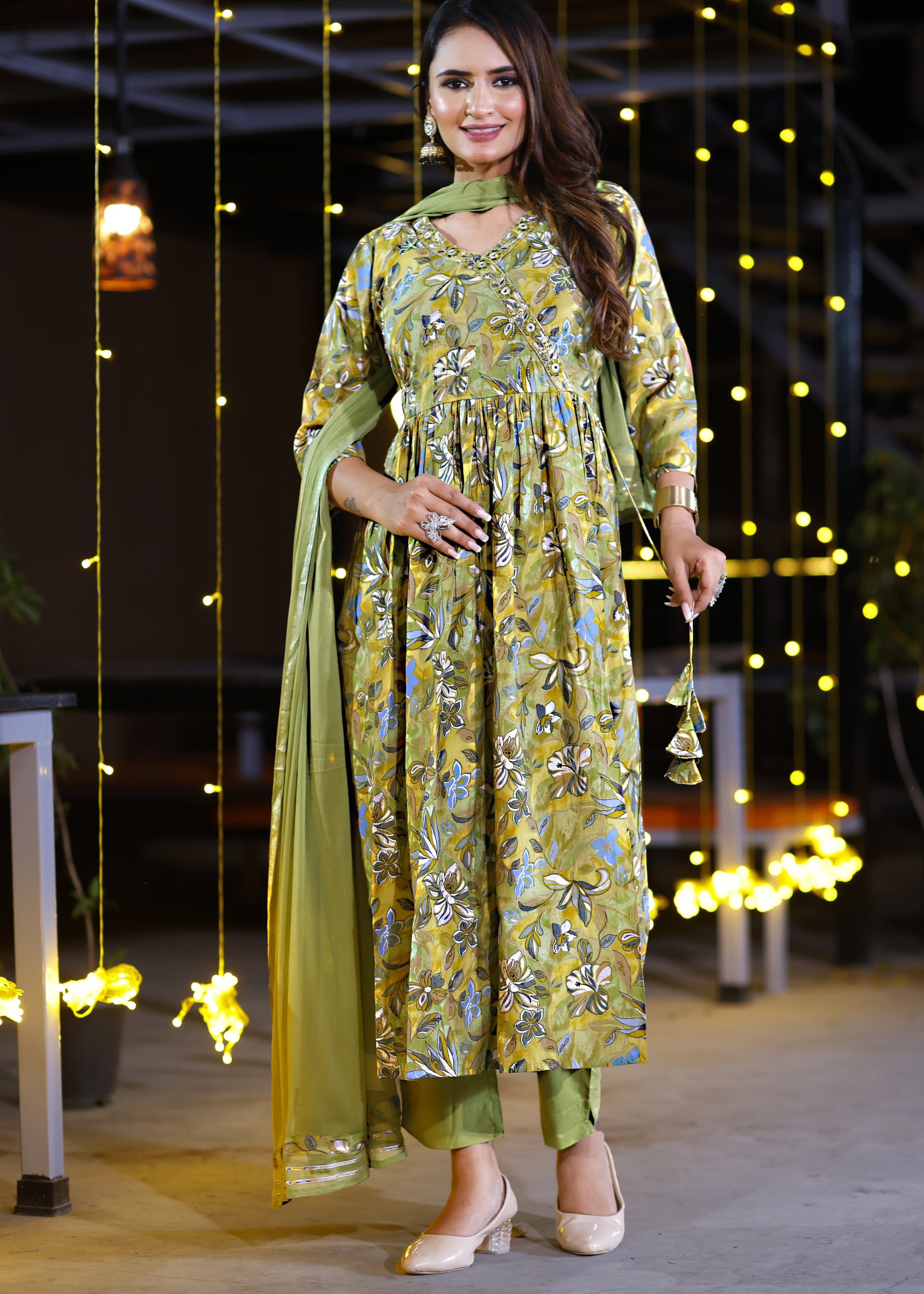 Green Floral Naira-Cut Suit