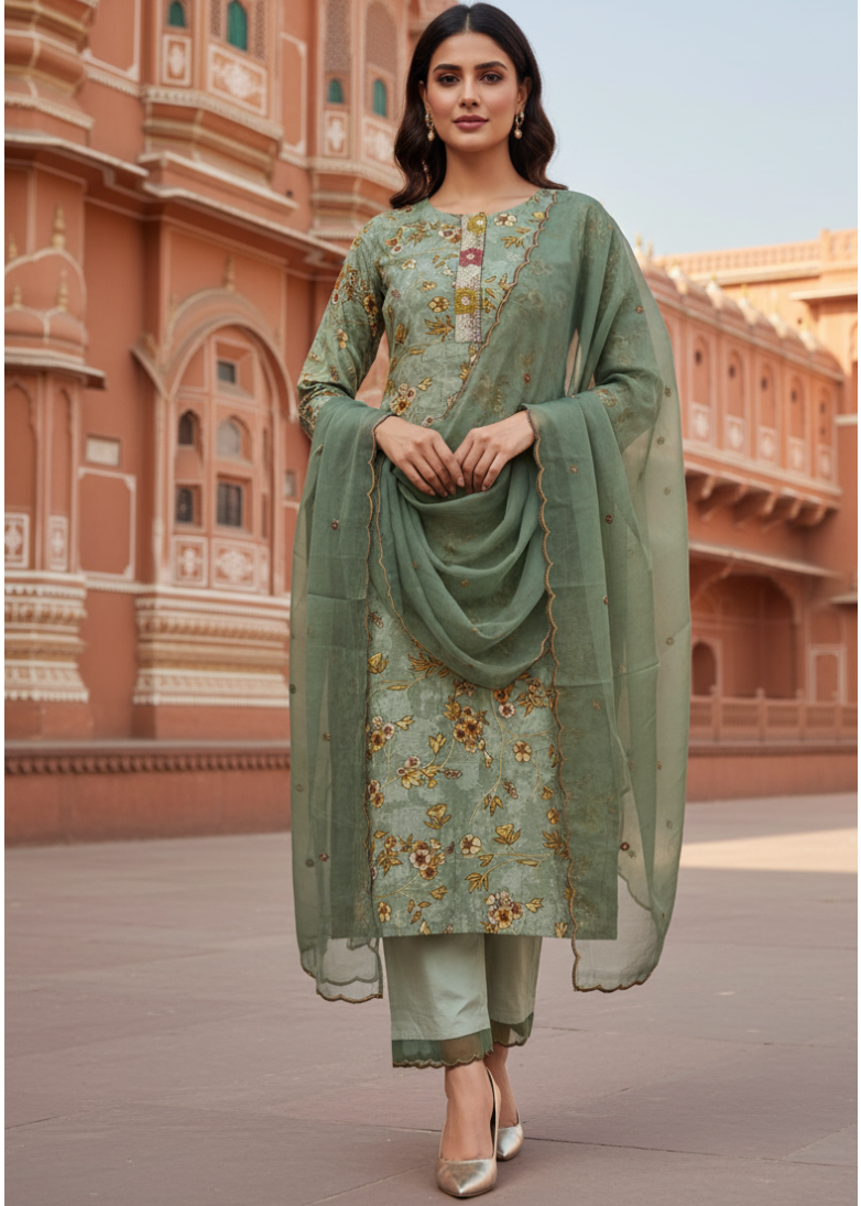Pastel Green Ethnic Kurti Set