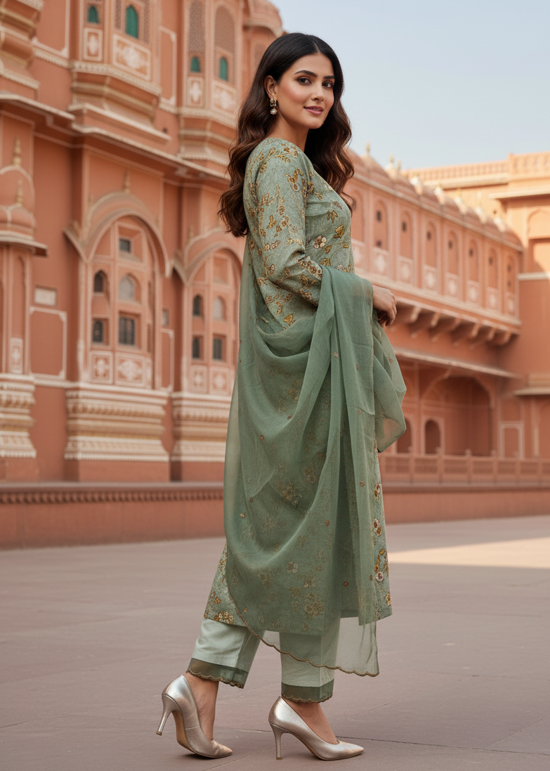 Pastel Green Ethnic Kurti Set