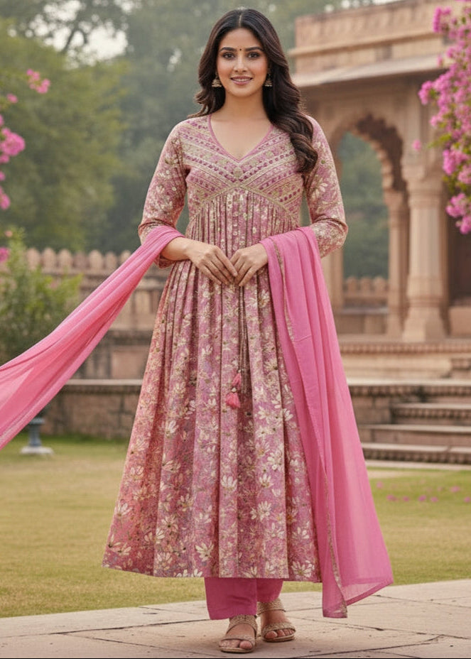 Rosé Blossom Embroidered Kurti