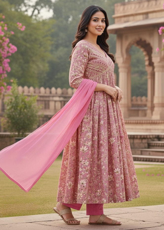 Rosé Blossom Embroidered Kurti