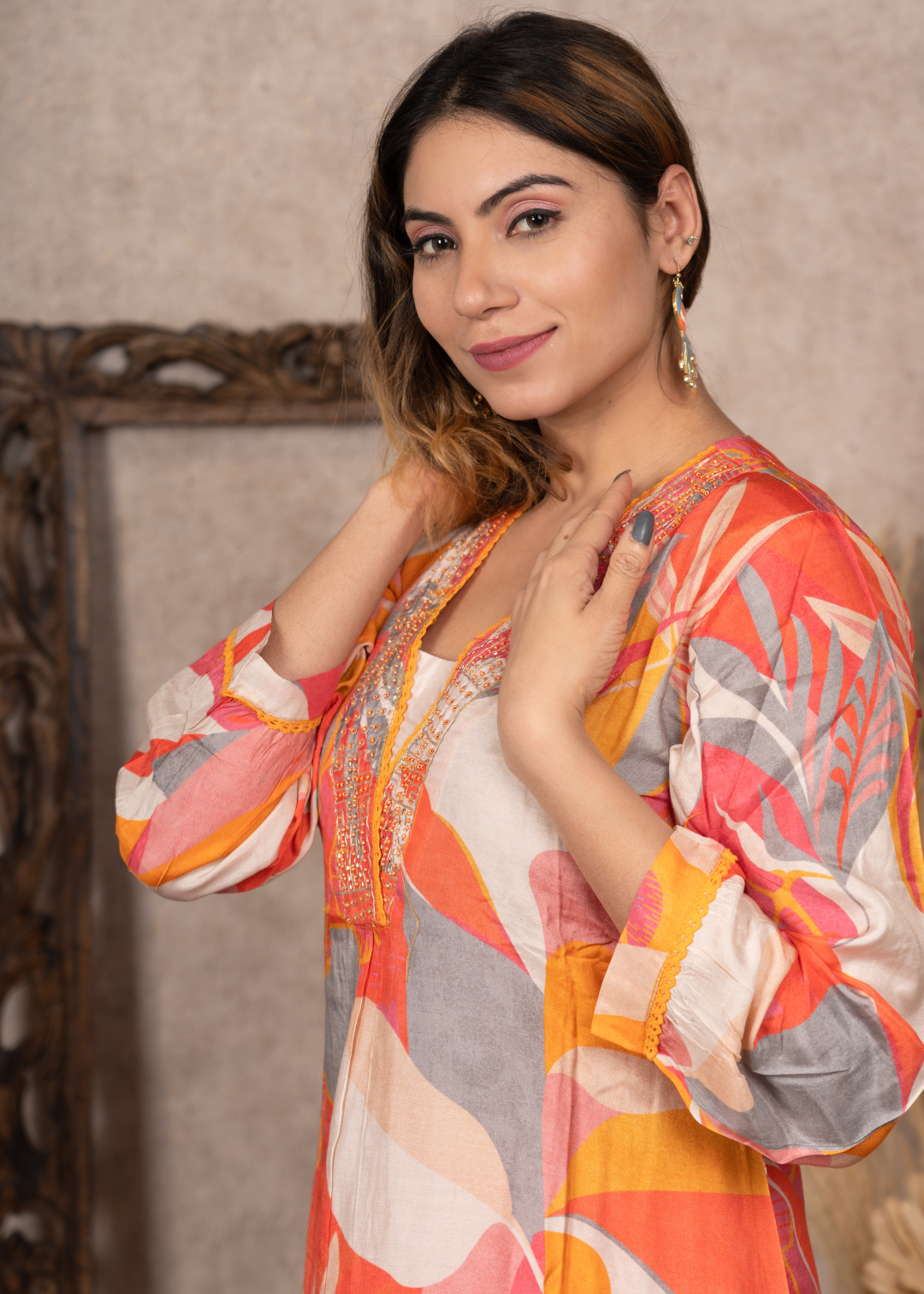 V-Neck Digital Printed Co-Ord Set