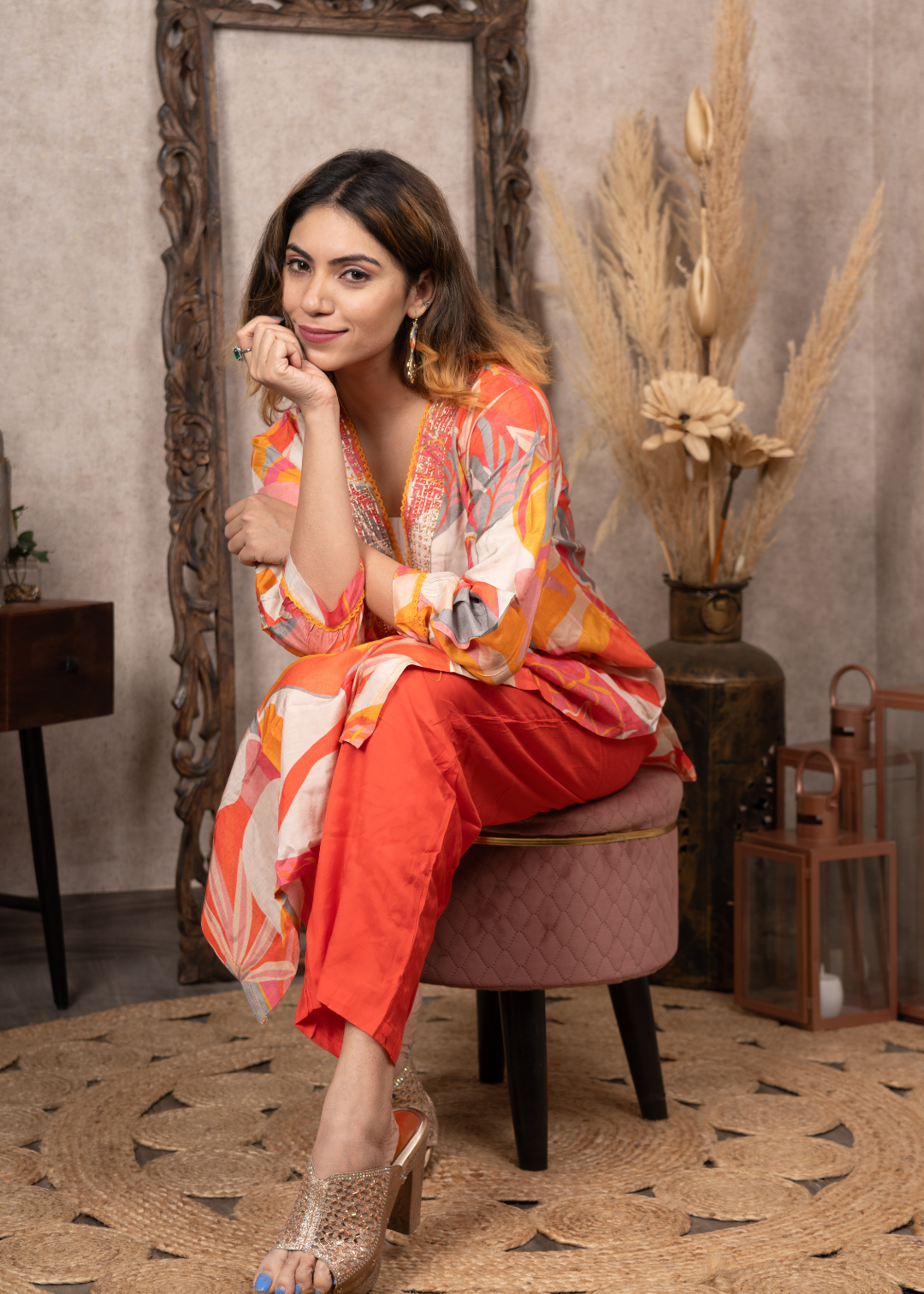 V-Neck Digital Printed Co-Ord Set