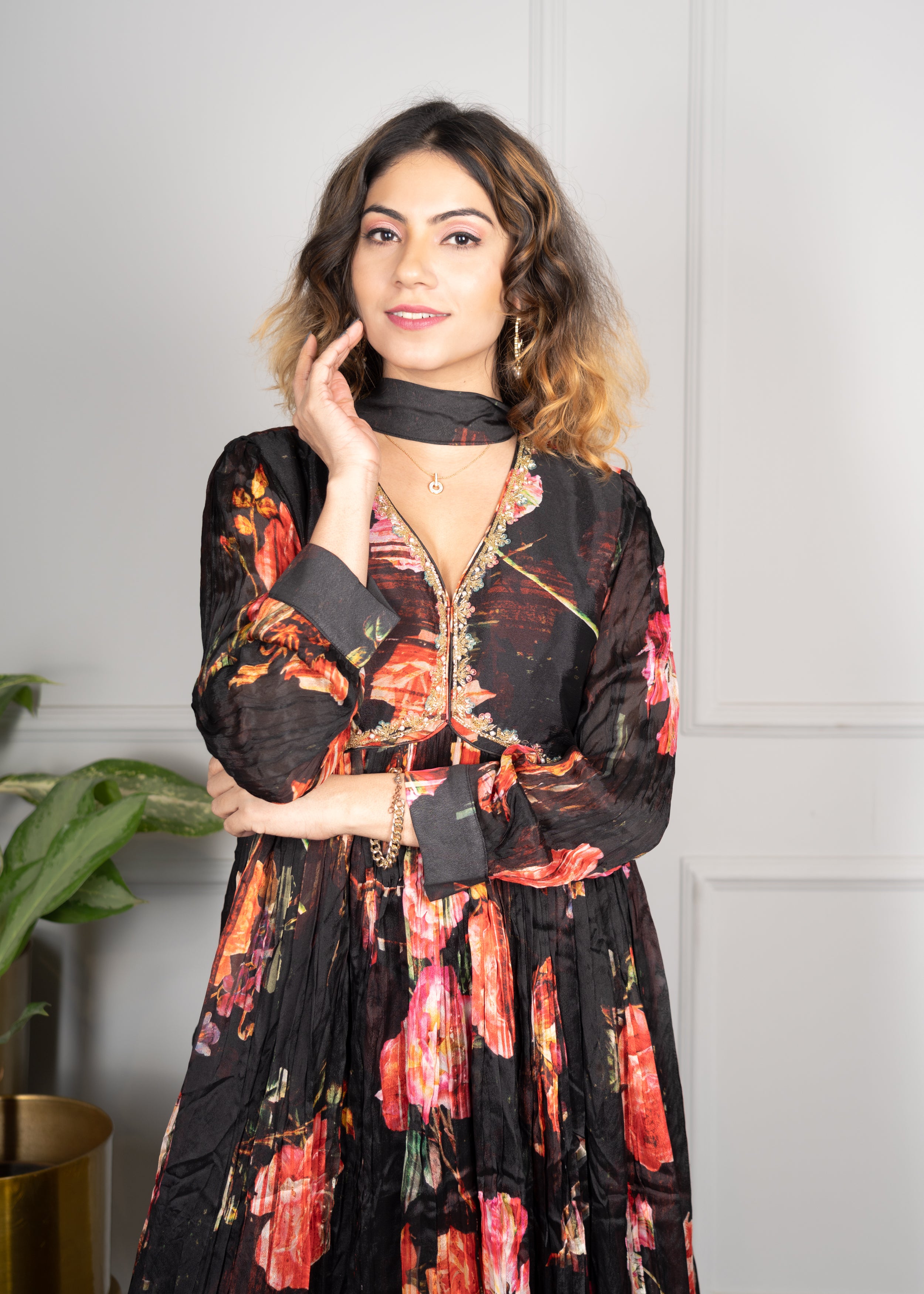 Black Floral Alia Cut Anarkali with Stylish Dupatta❤️