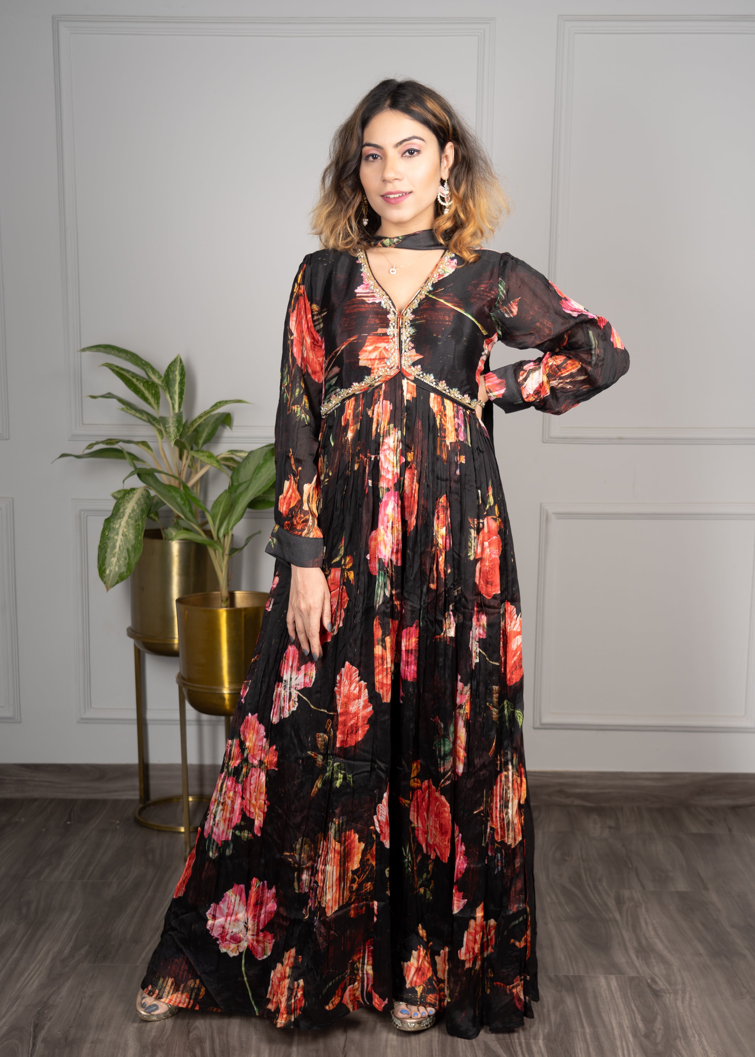 Black Floral Alia Cut Anarkali with Stylish Dupatta❤️