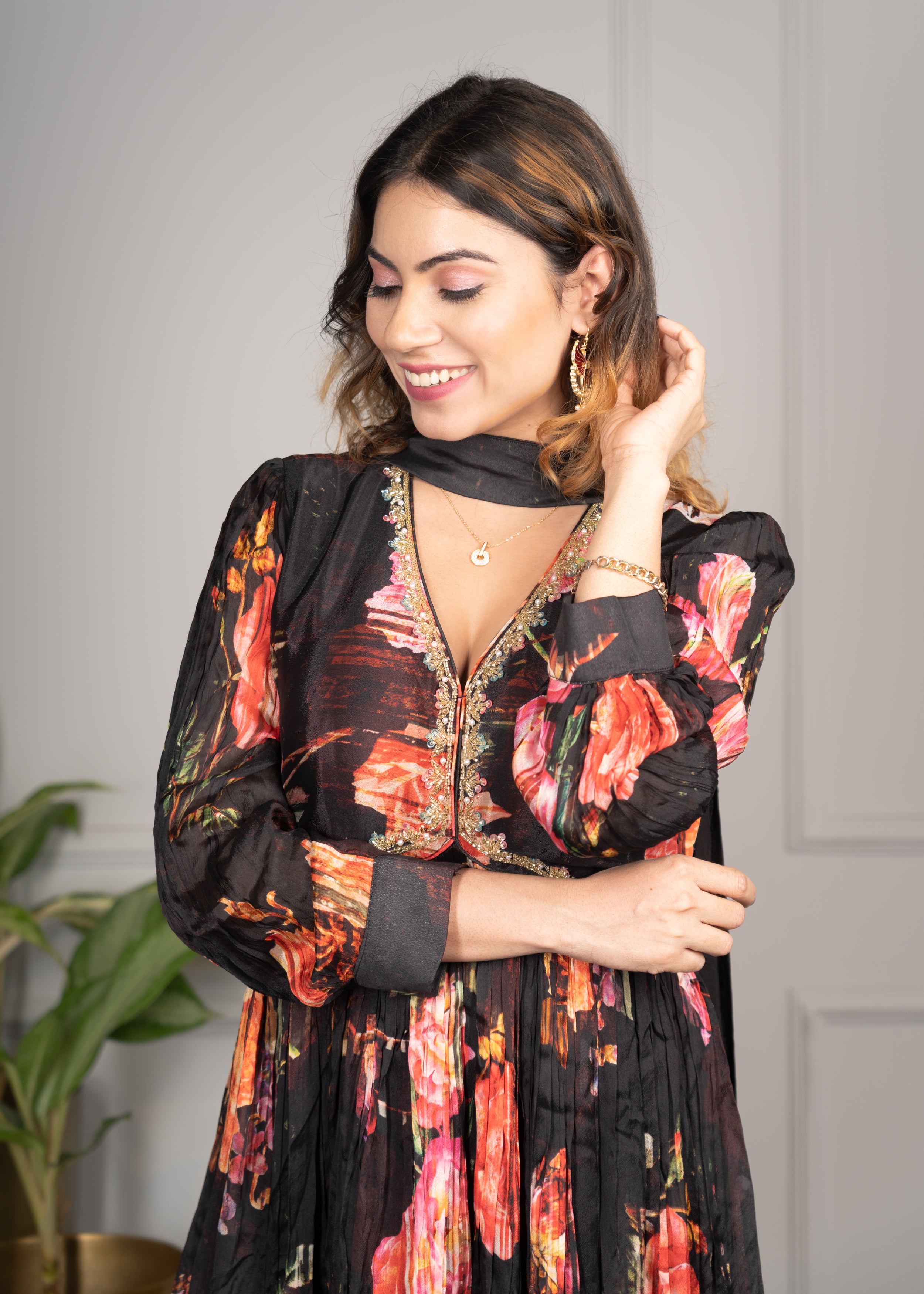 Black Floral Alia Cut Anarkali with Stylish Dupatta❤️