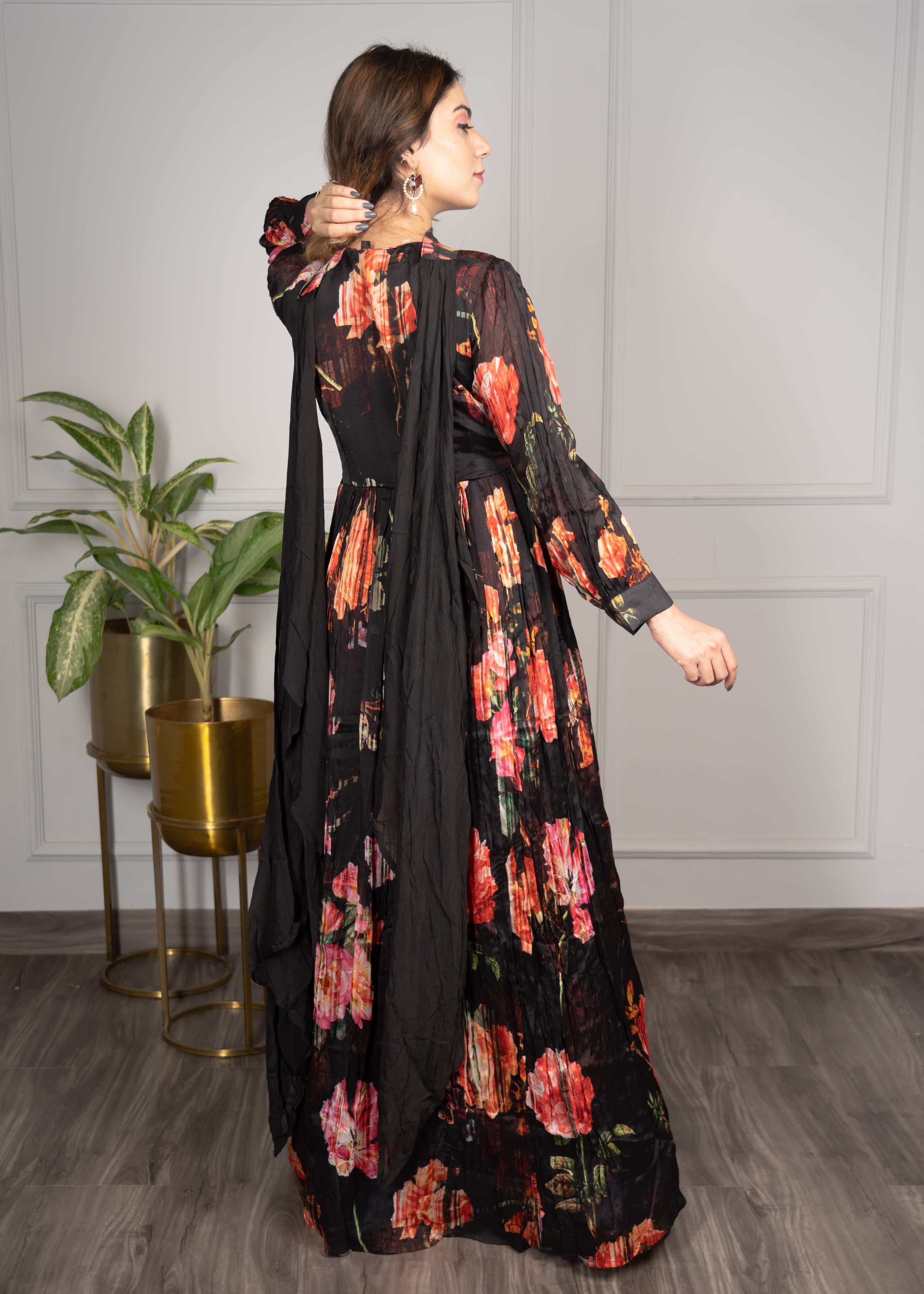 Black Floral Alia Cut Anarkali with Stylish Dupatta❤️
