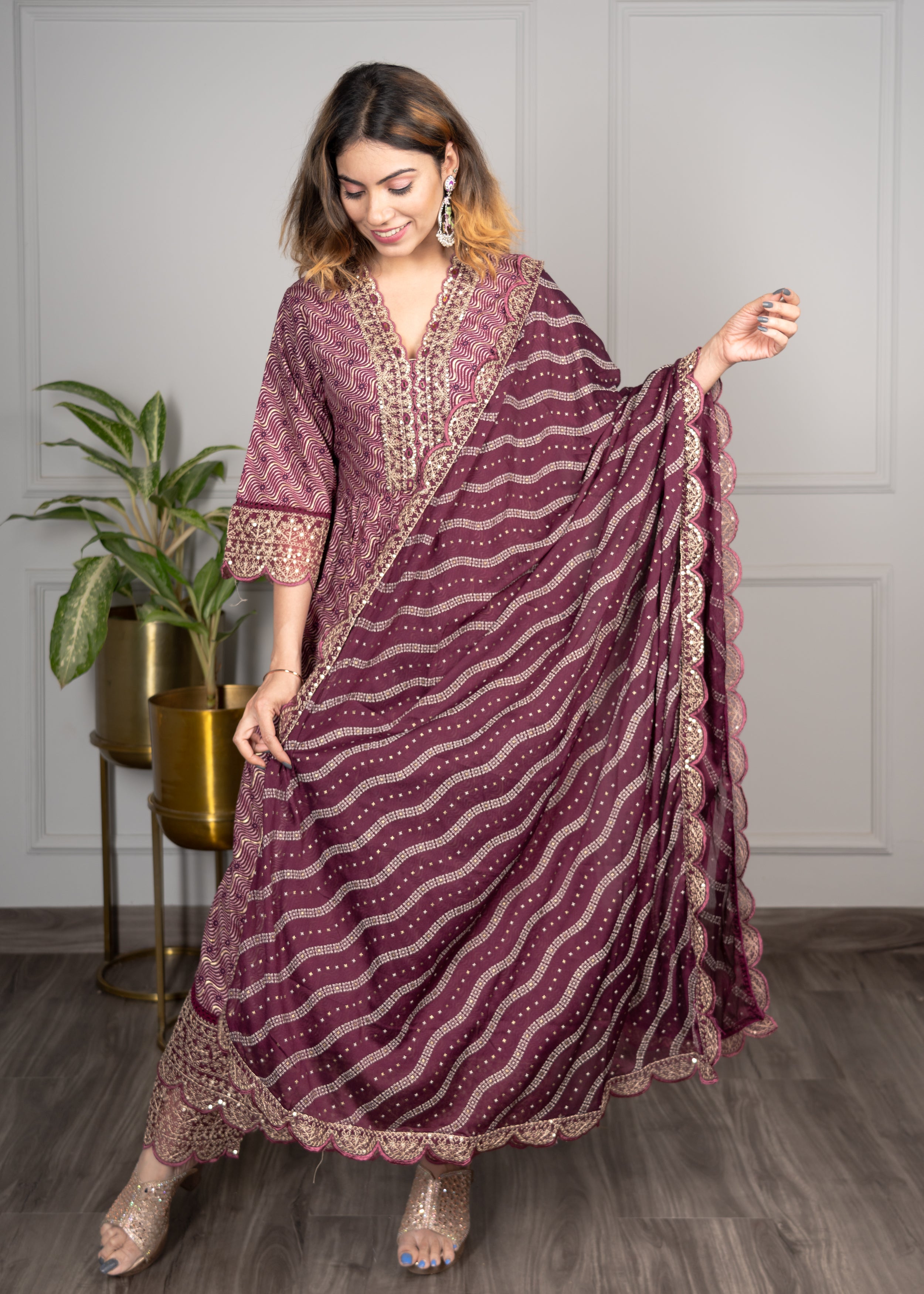 Wine Heavy Embroidered Pakistani straight Suit