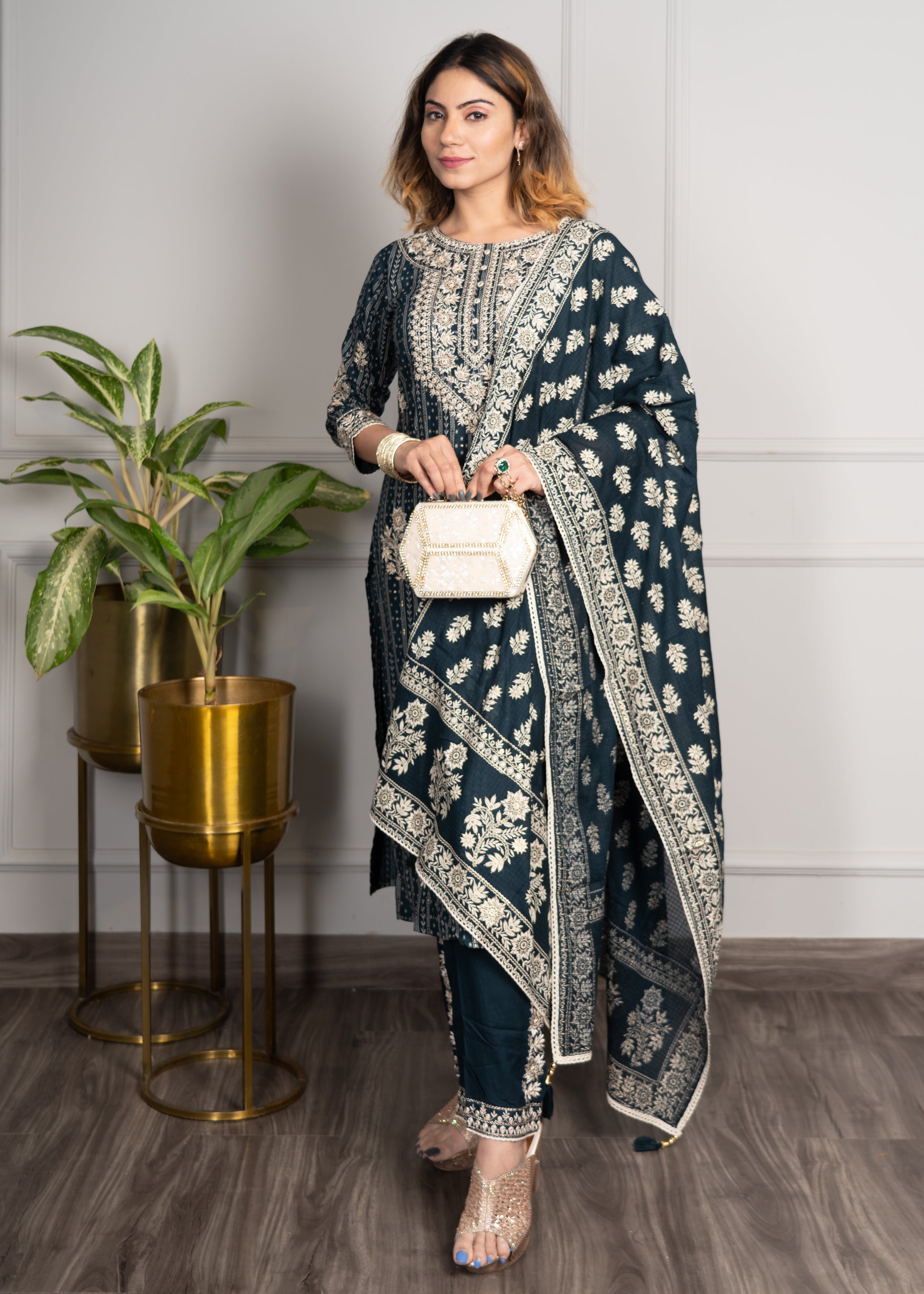 Teal Green Heavy Embroidered Suit