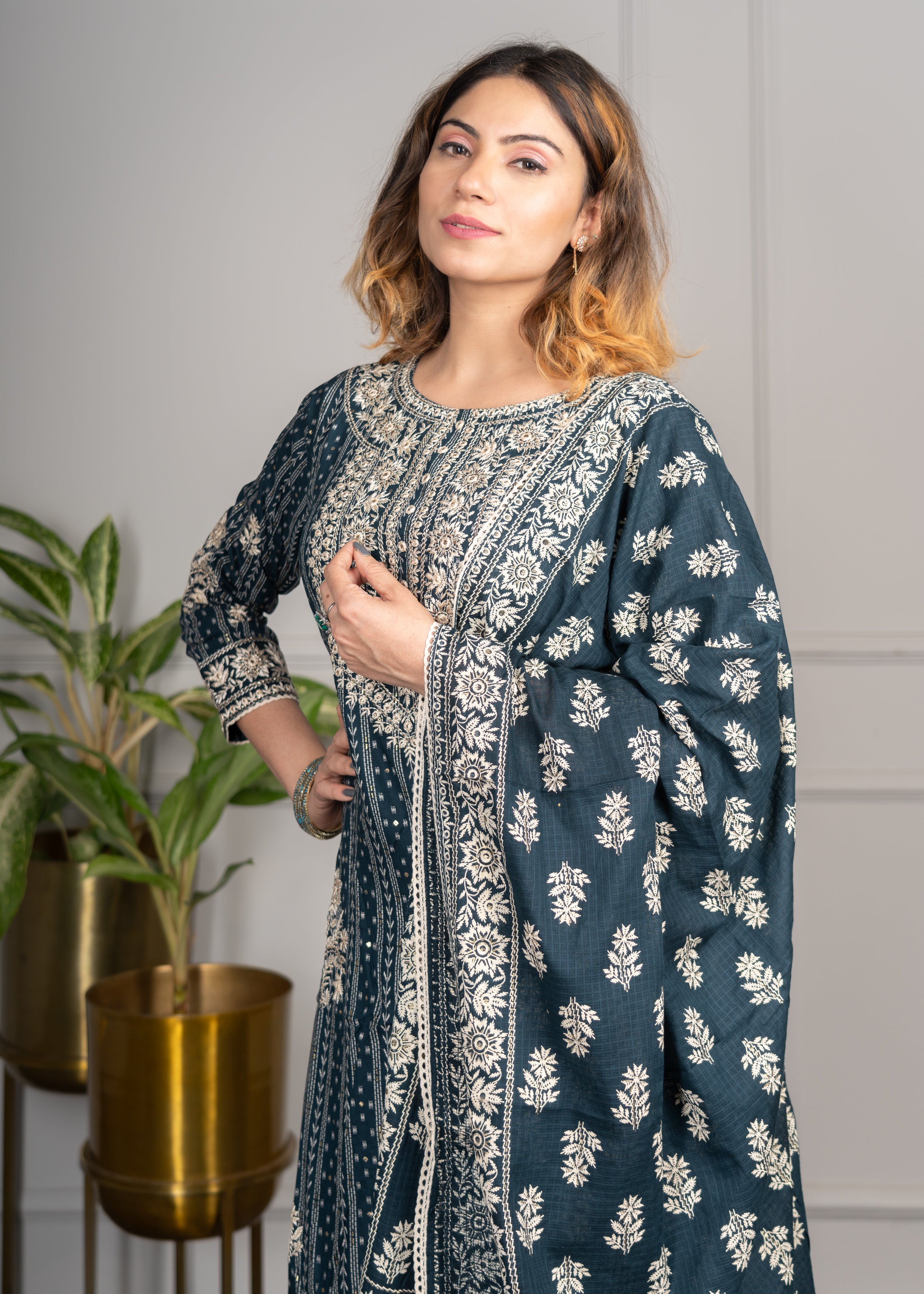 Teal Green Heavy Embroidered Suit