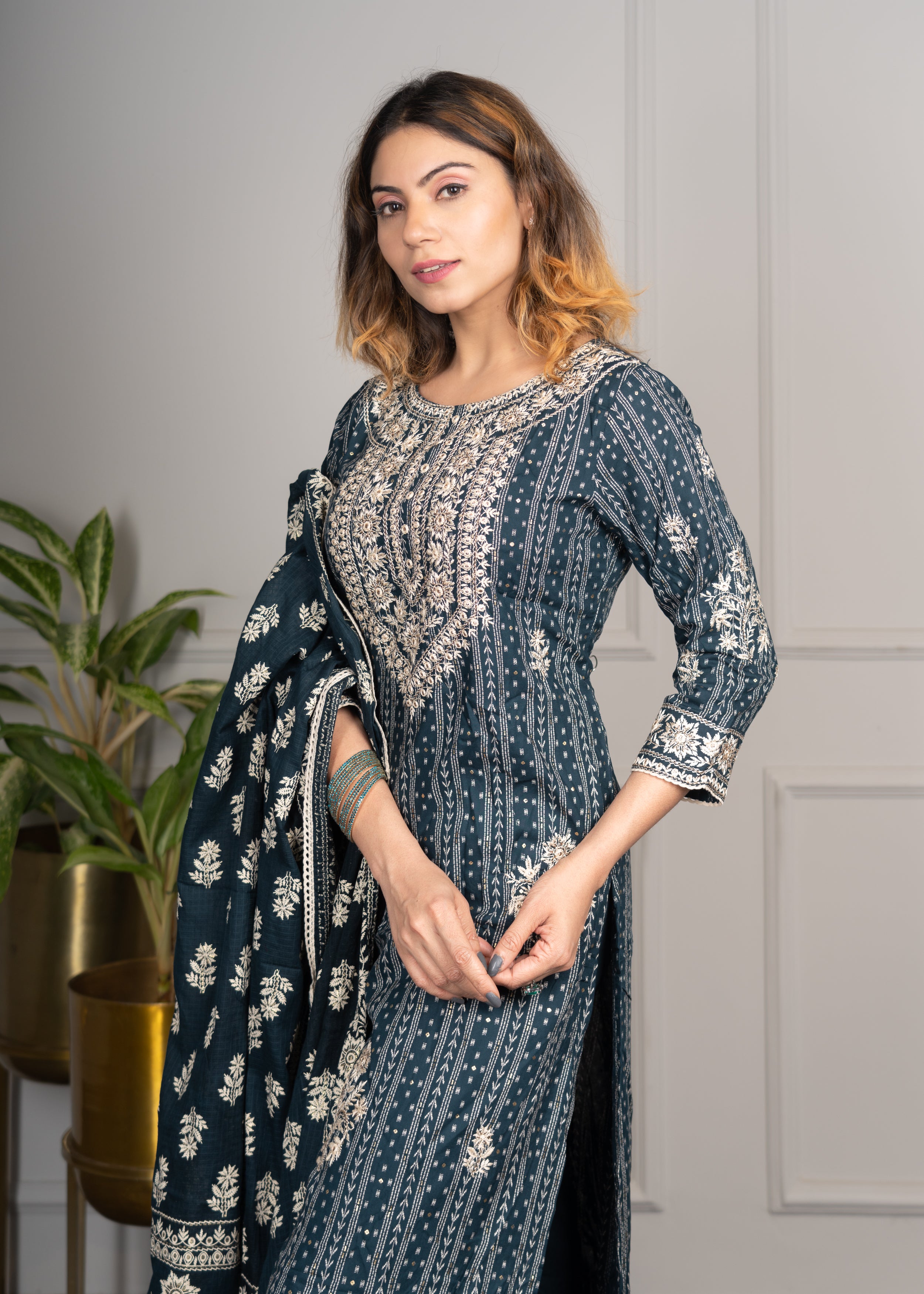 Teal Green Heavy Embroidered Suit