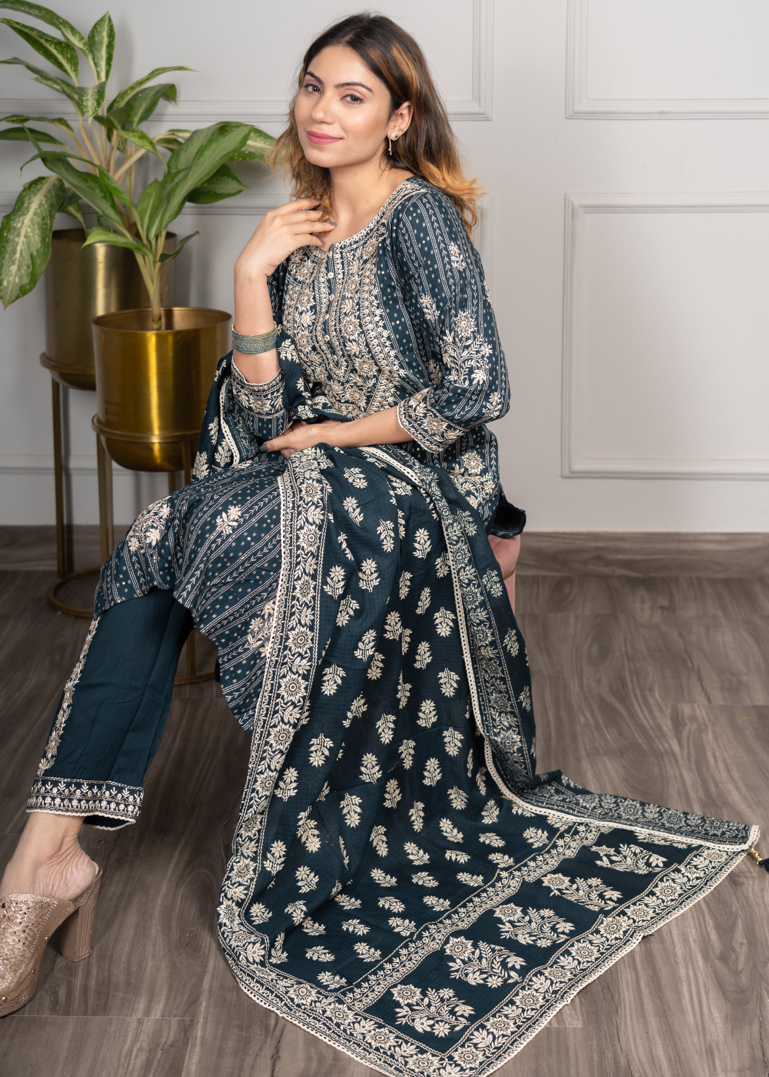Teal Green Heavy Embroidered Suit