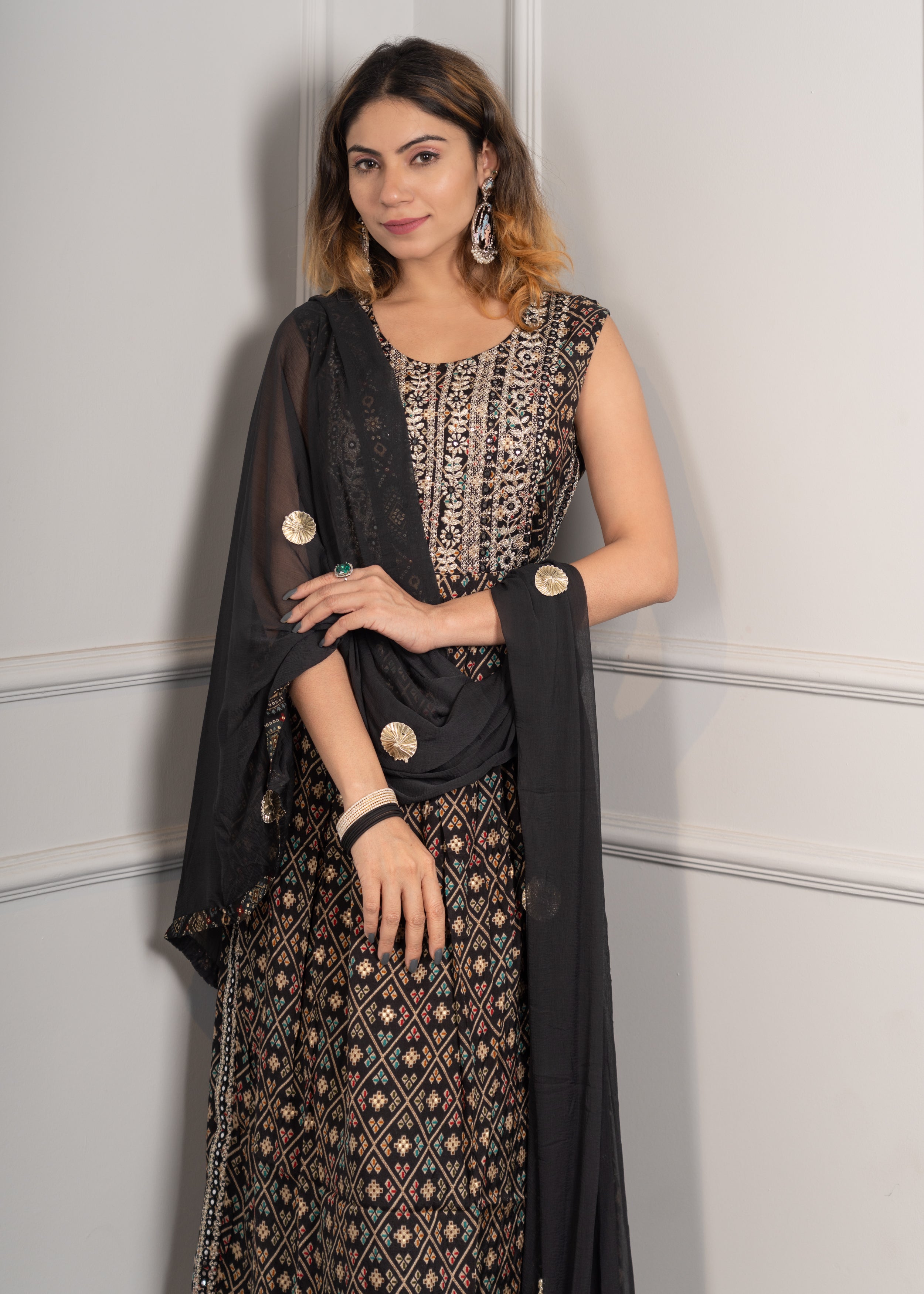 Black Printed Naira Suit