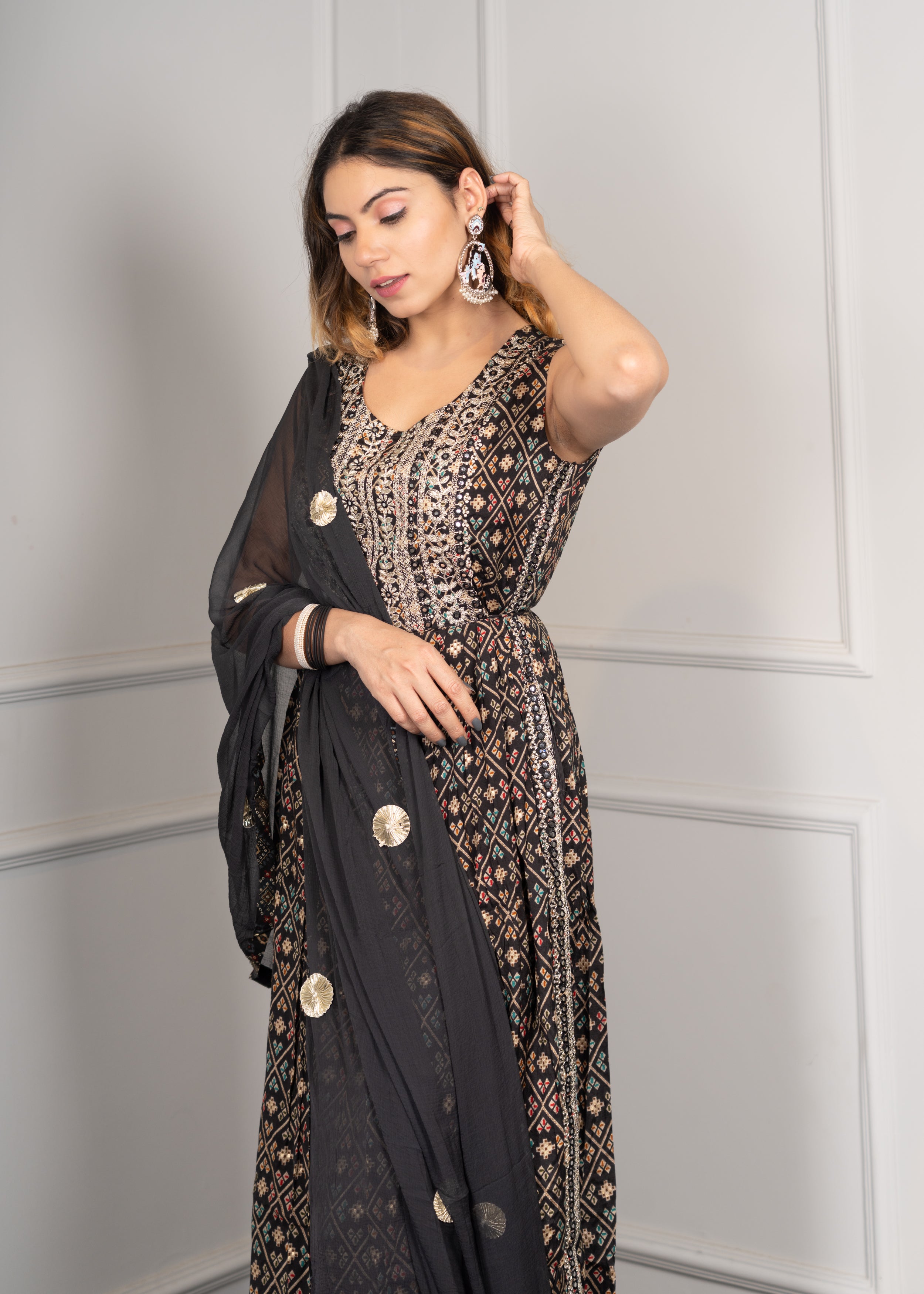 Black Printed Naira Suit