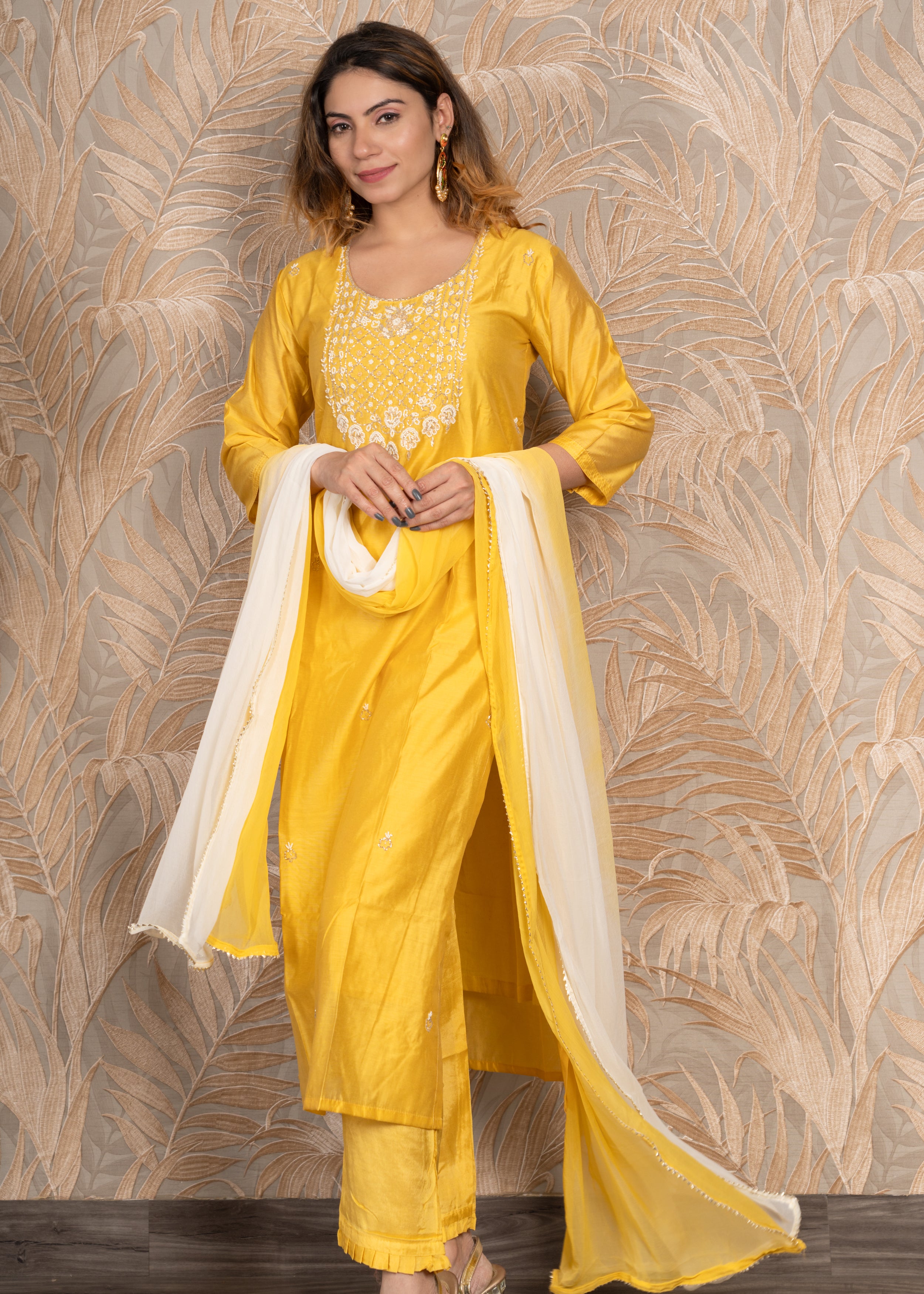 Yellow A-Line Straight Kurta Set