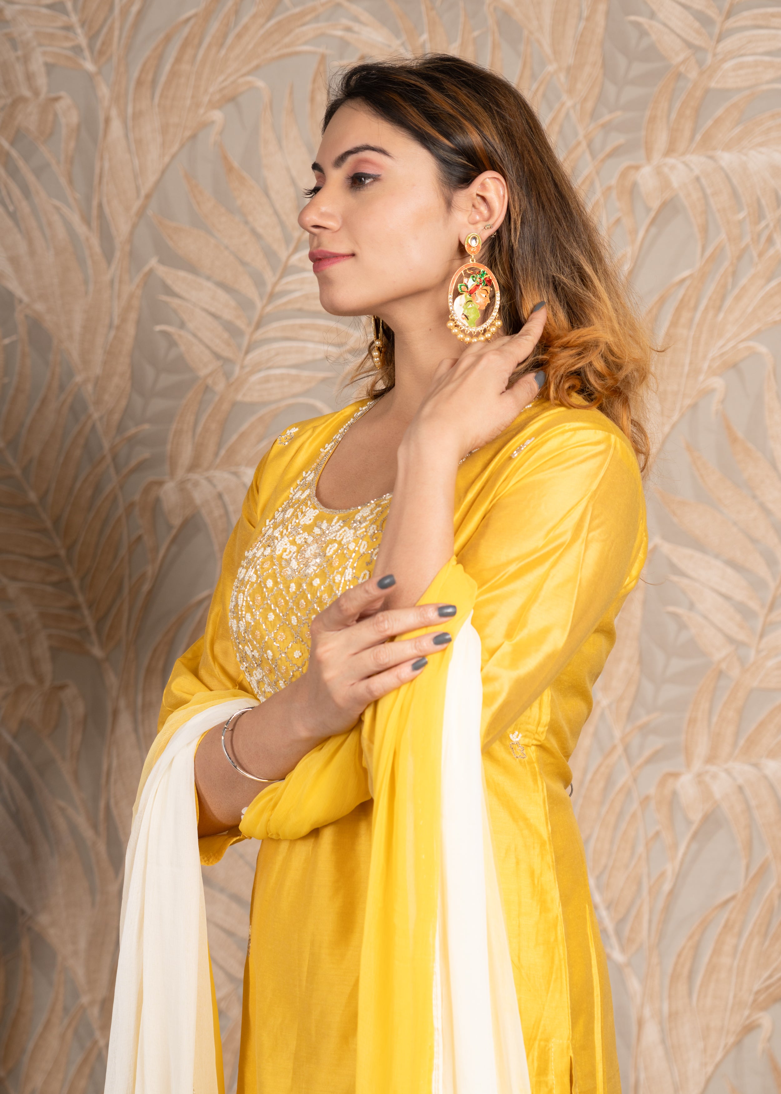 Yellow A-Line Straight Kurta Set