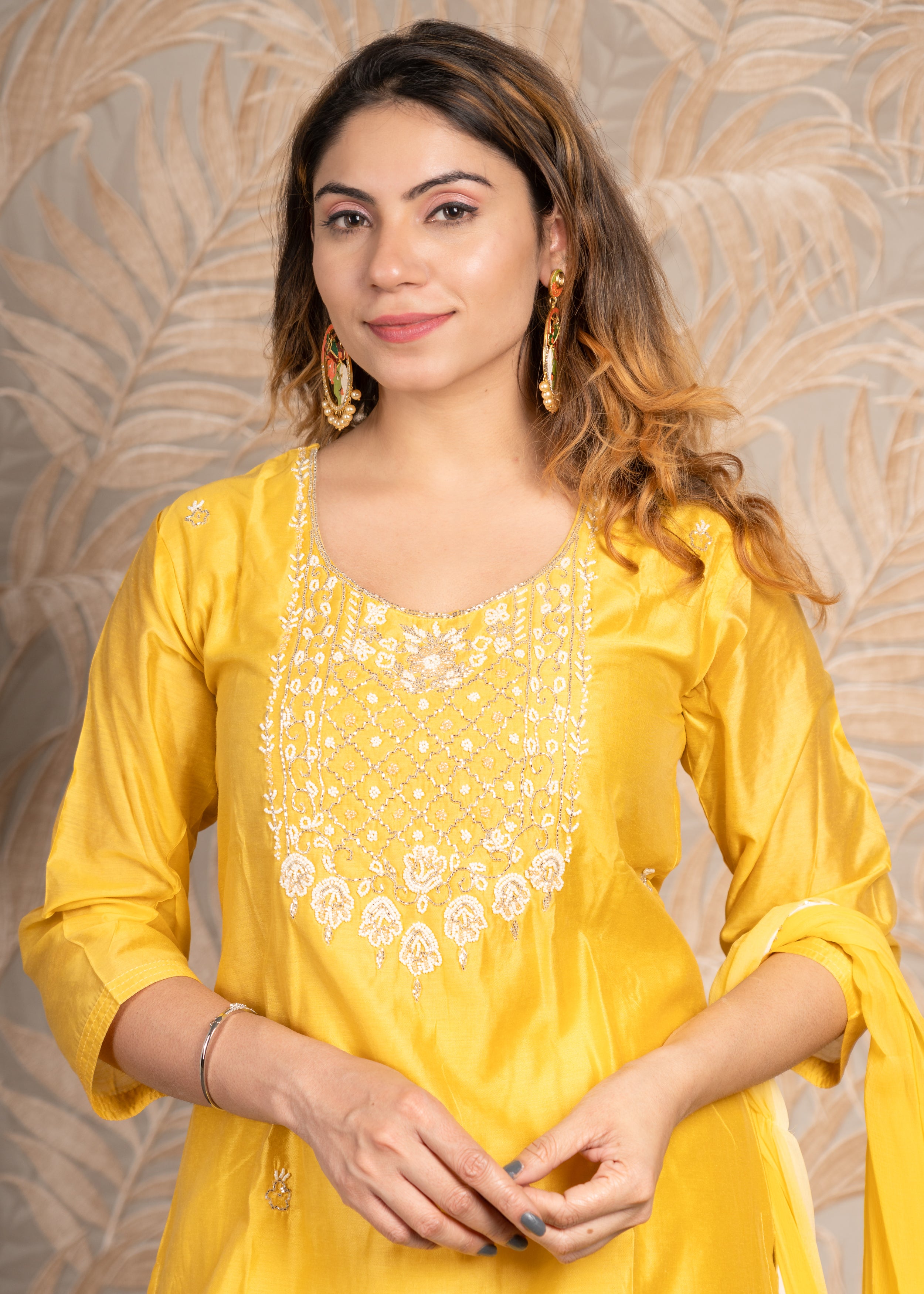 Yellow A-Line Straight Kurta Set
