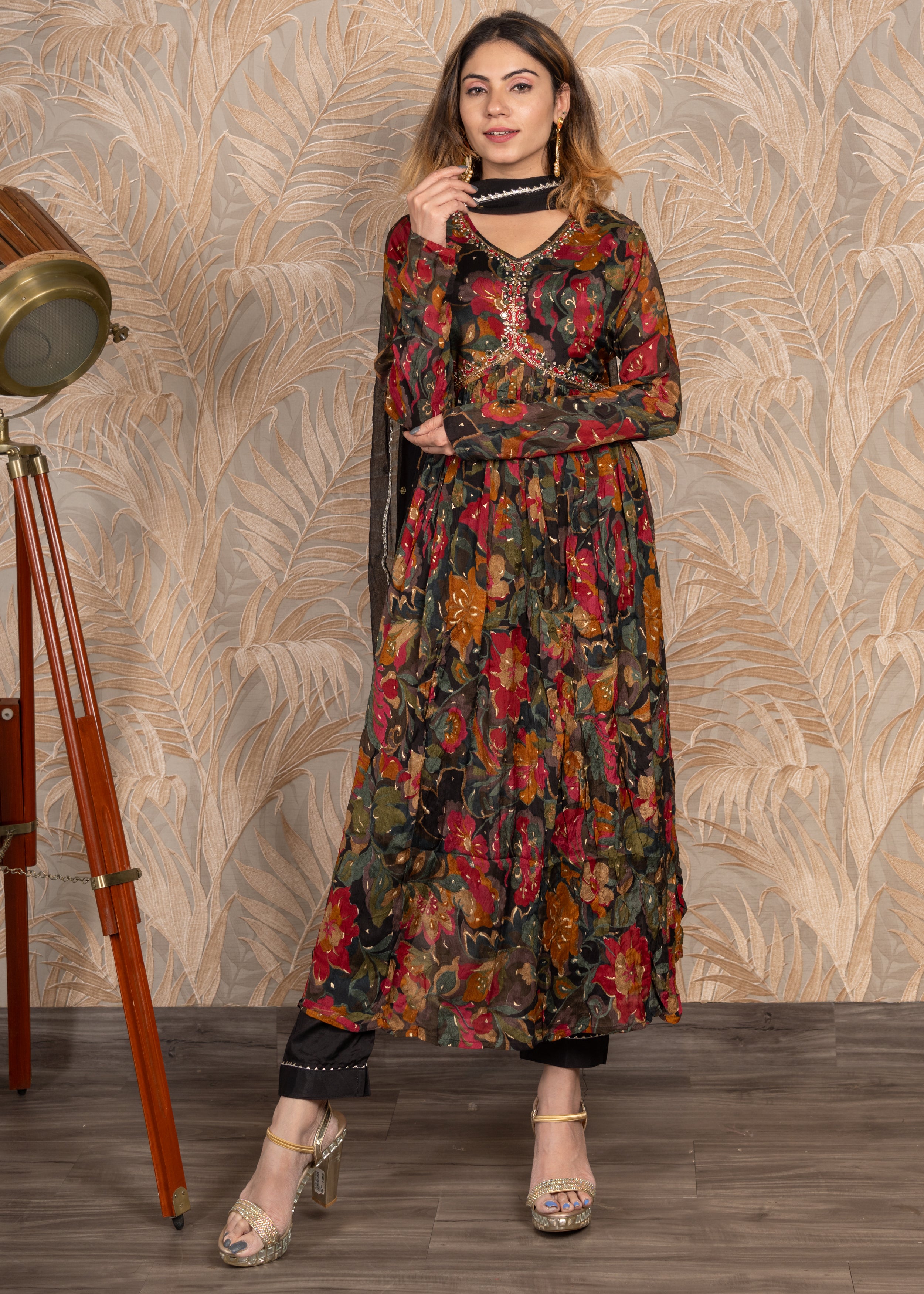 Black Printed Alia Cut Suit