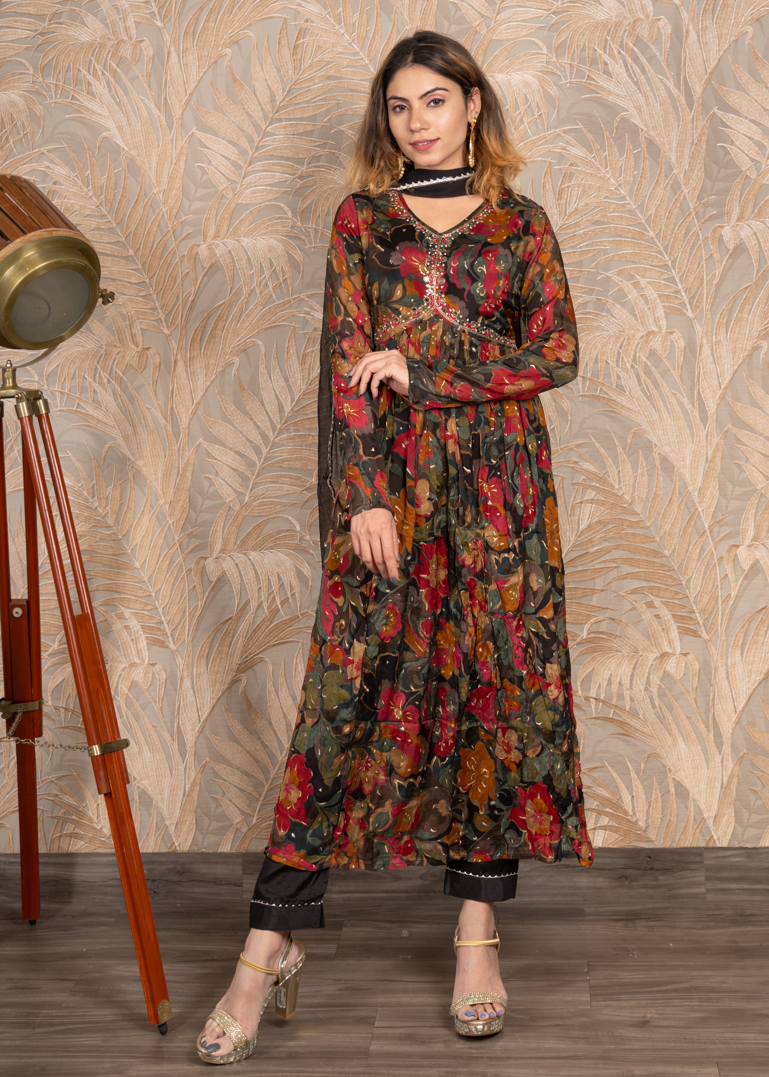 Black Printed Alia Cut Suit