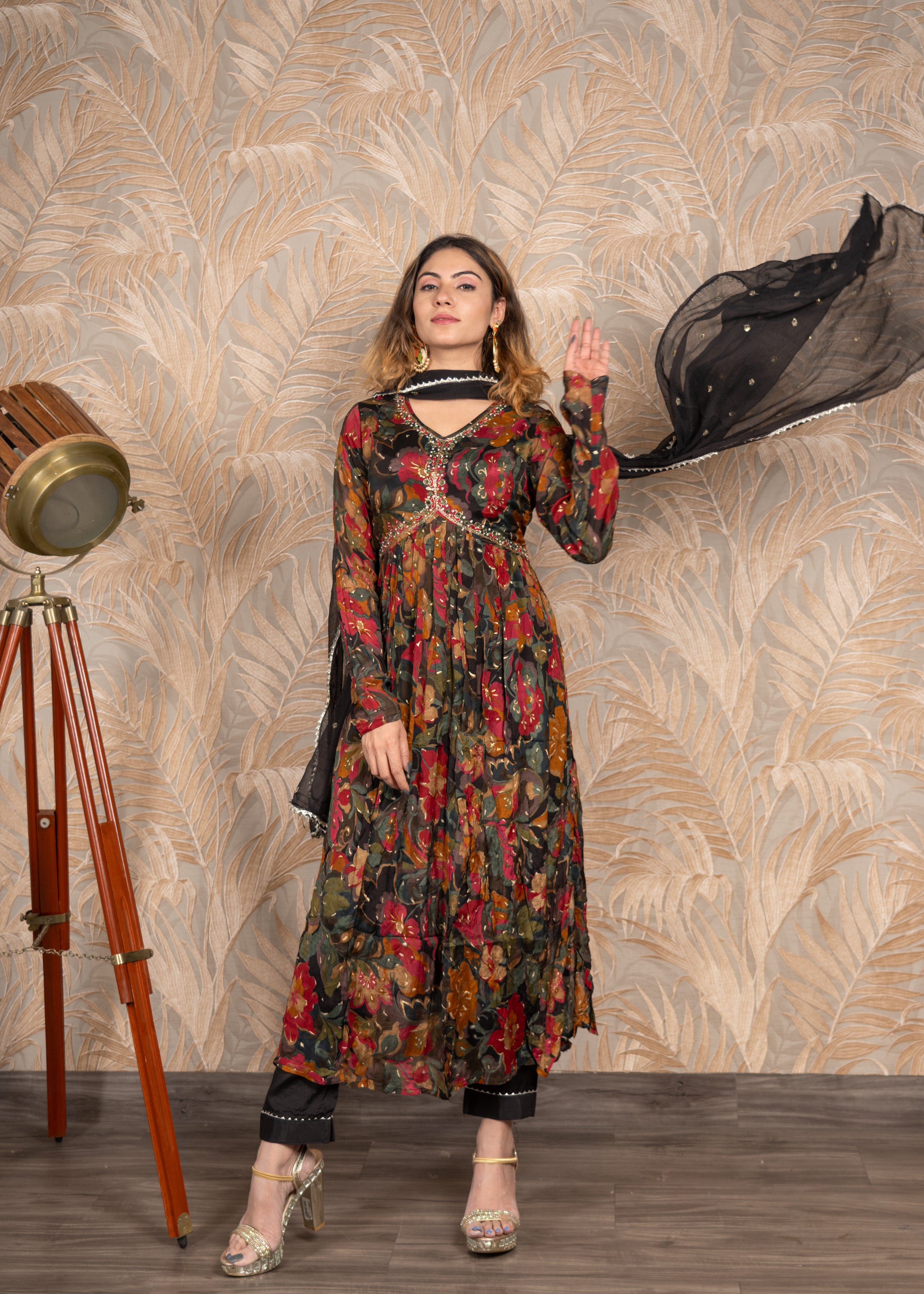 Black Printed Alia Cut Suit
