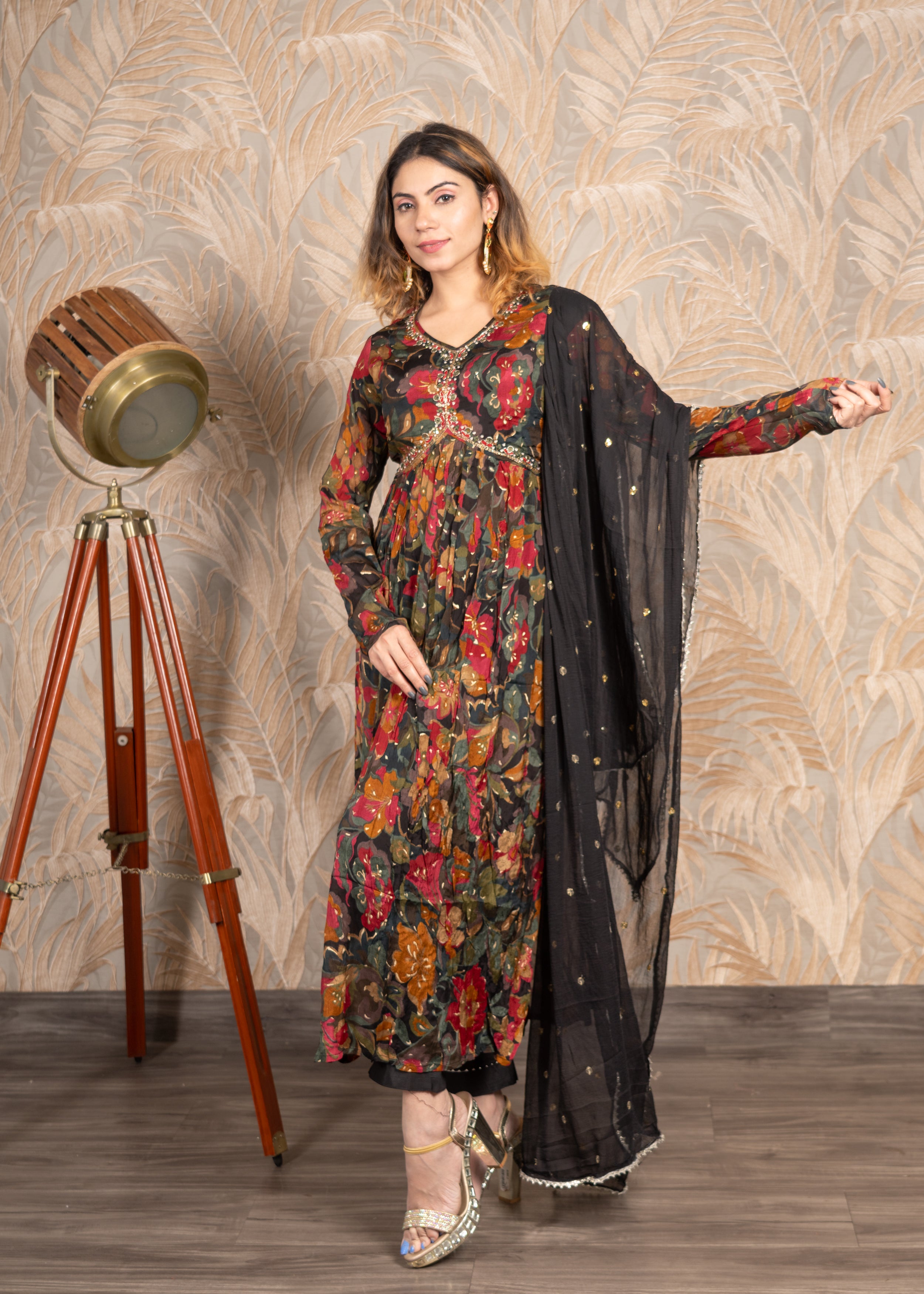 Black Printed Alia Cut Suit