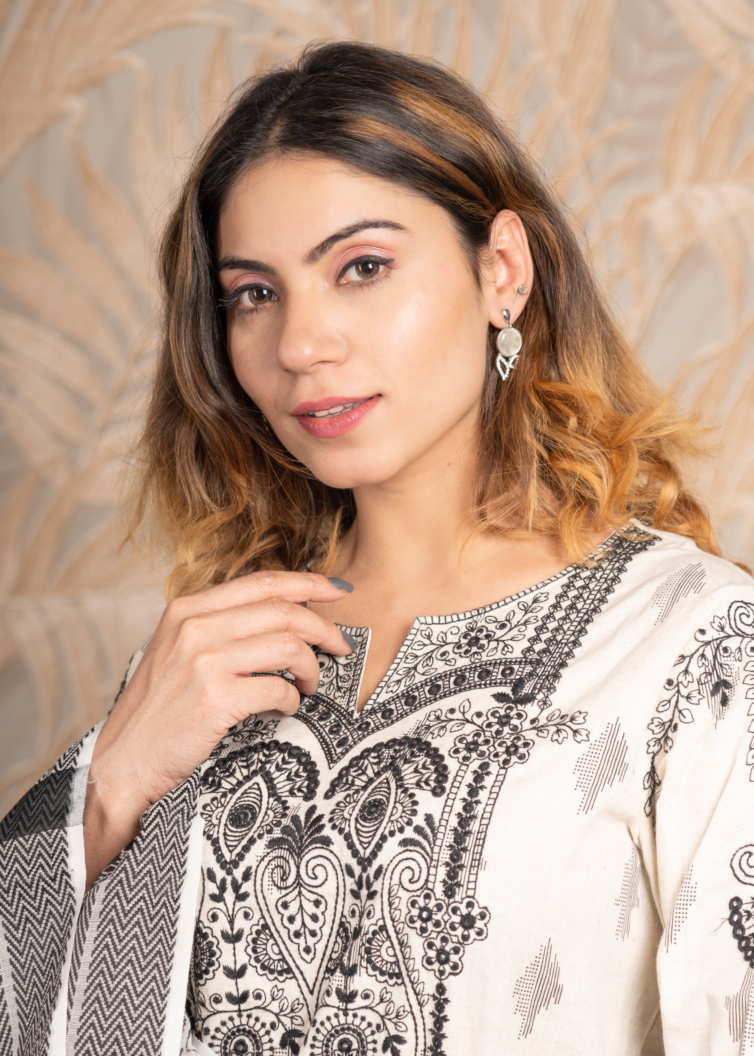 White & Black Straight Kurta Set