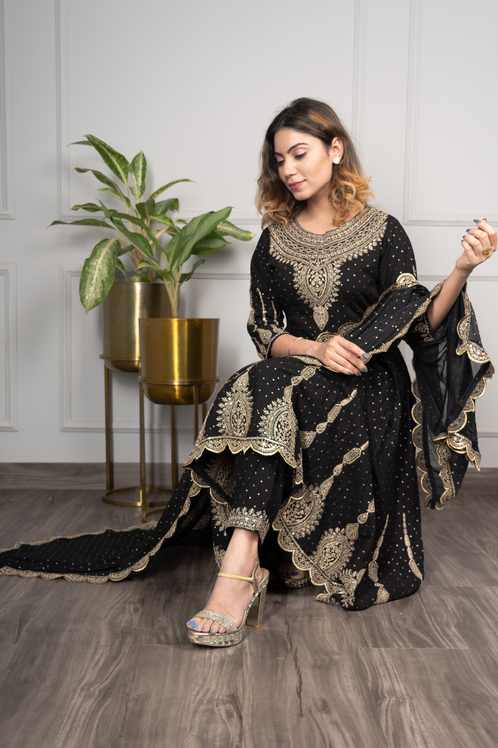 Elegant Black Anarkali With Zardosi Work.
