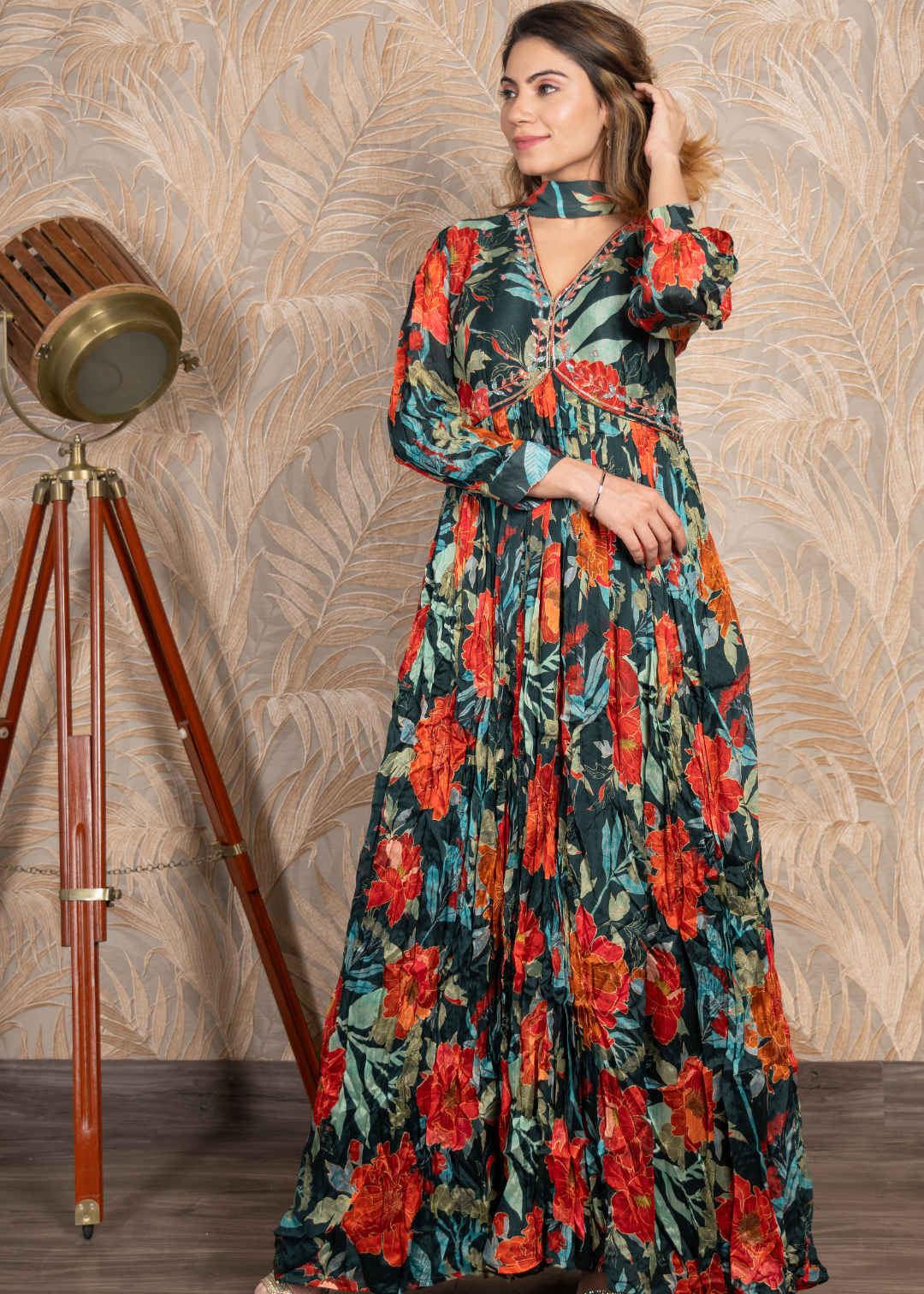 Green Floral Alia Cut Anarkali With Stylish Dupatta