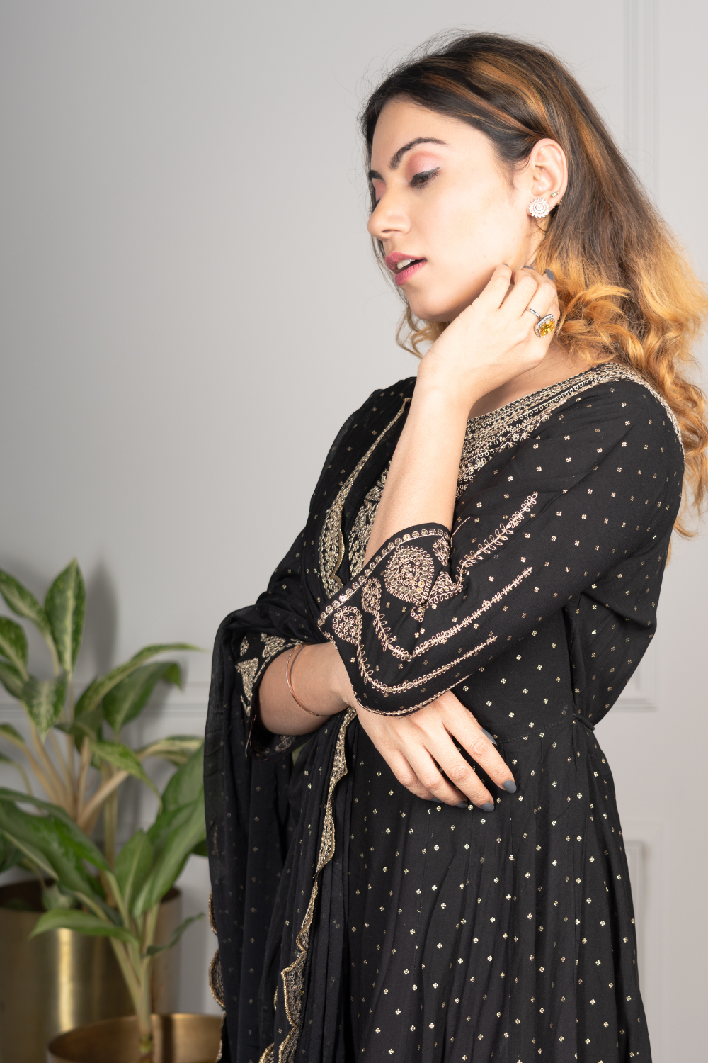Elegant Black Anarkali With Zardosi Work.
