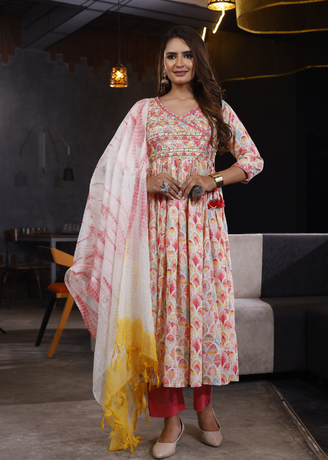 Pink Floral Angrakha Anarkali Perfect Summer-Spring Style In Modal Fabric