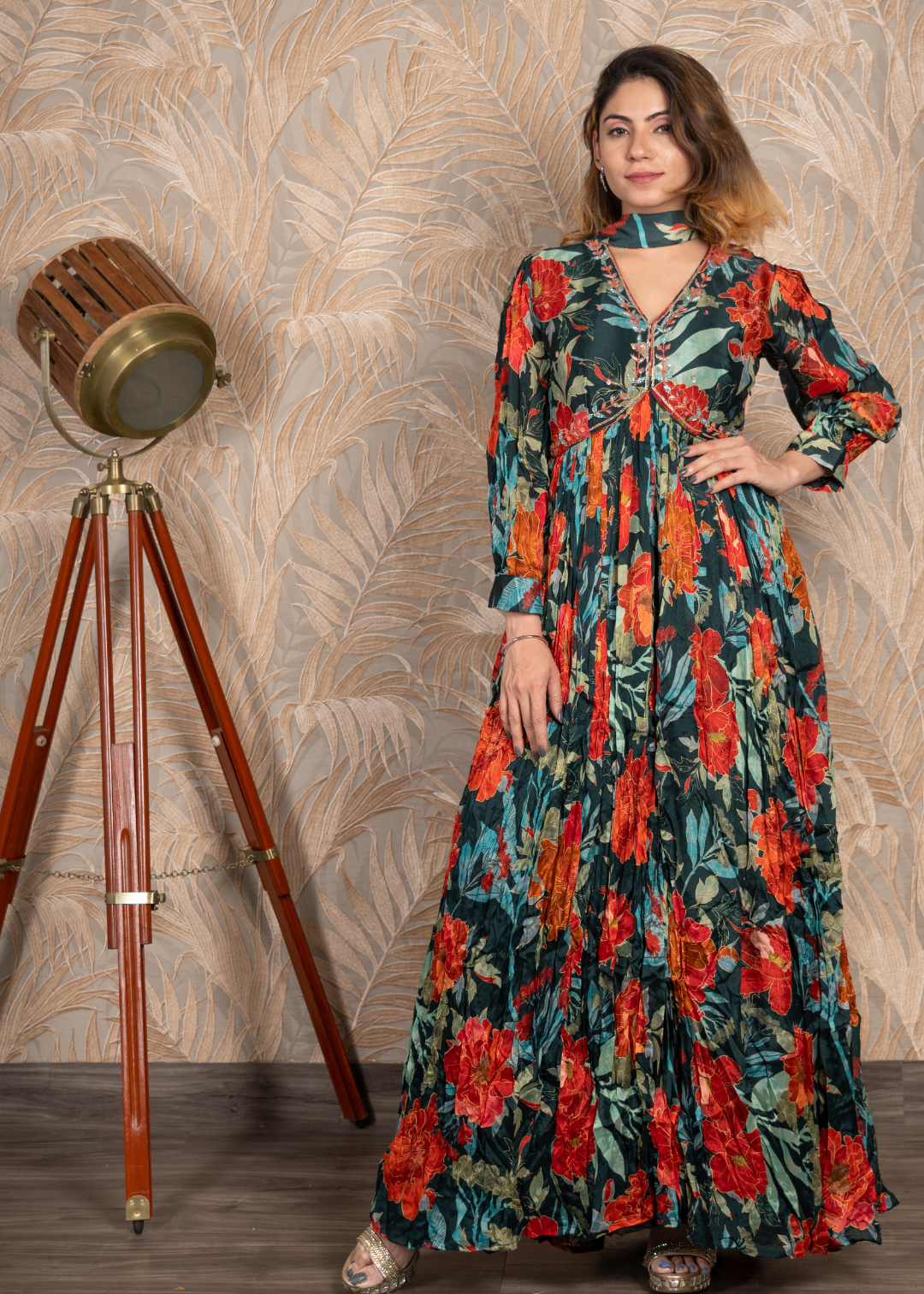 Green Floral Alia Cut Anarkali With Stylish Dupatta