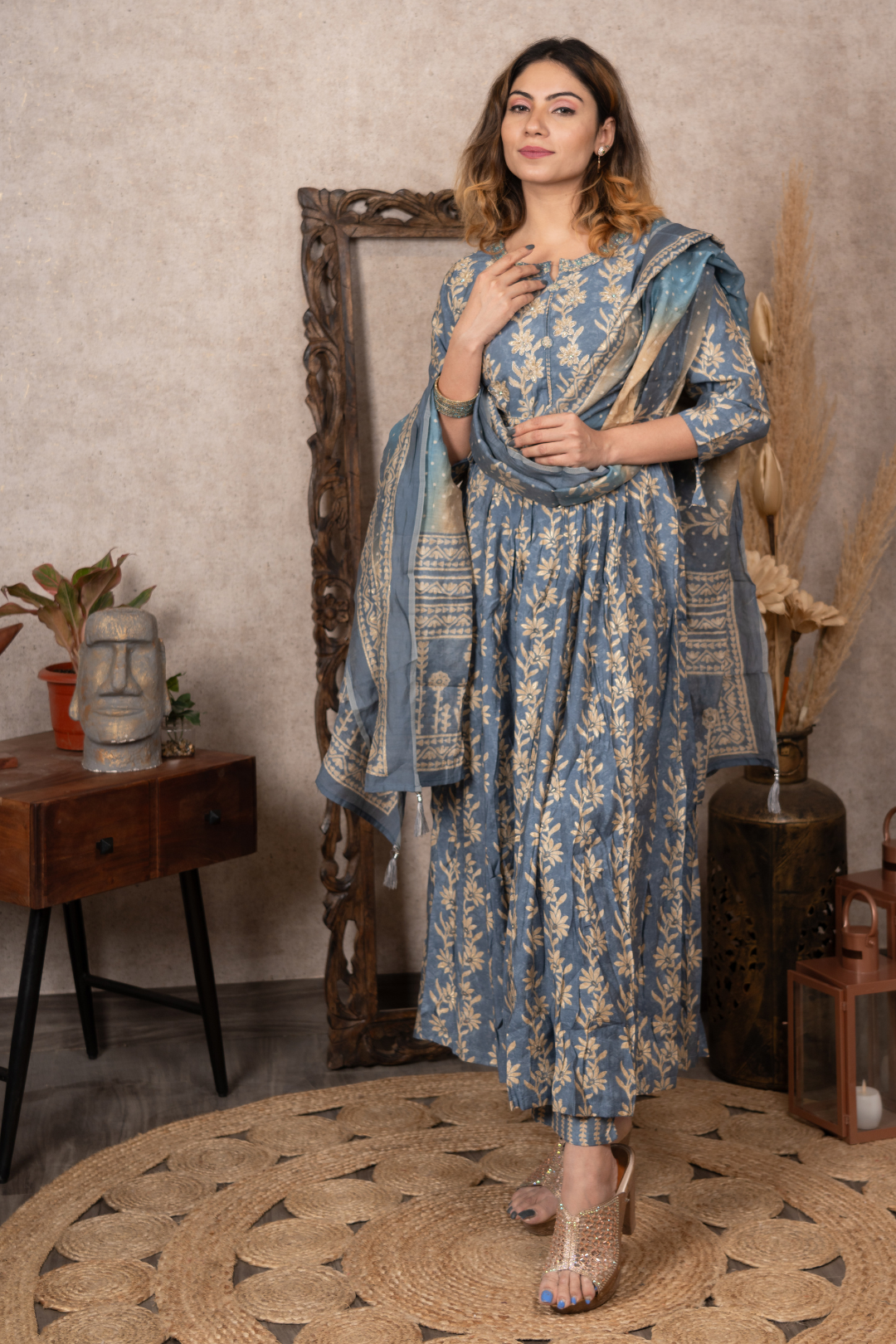 Blue Embroidered Nyra Cut Suit Set