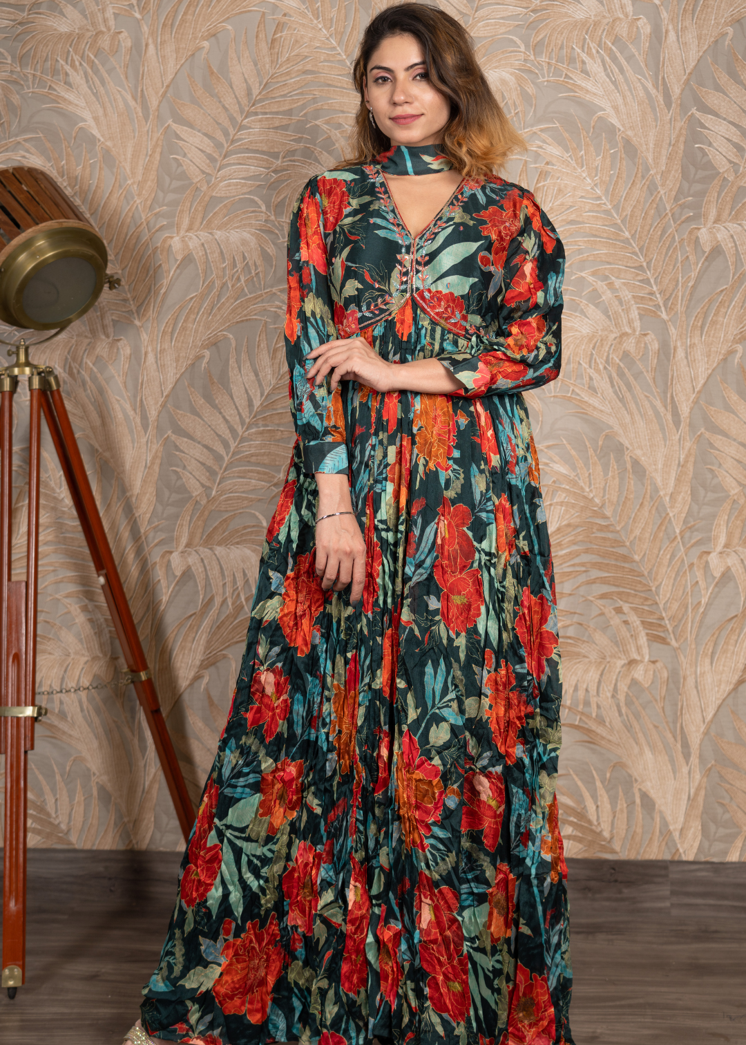 Green Floral Alia Cut Anarkali With Stylish Dupatta