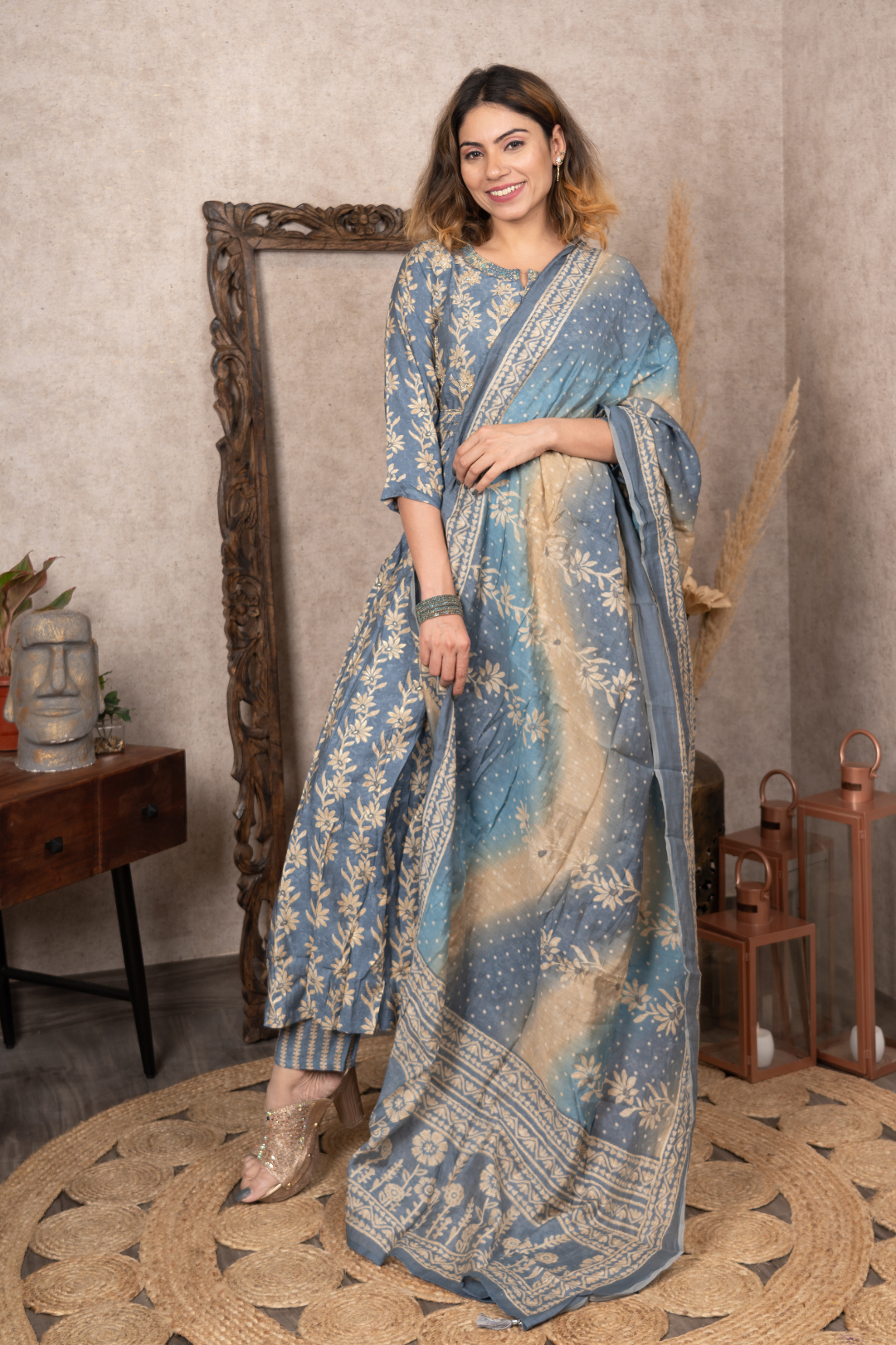 Blue Embroidered Nyra Cut Suit Set