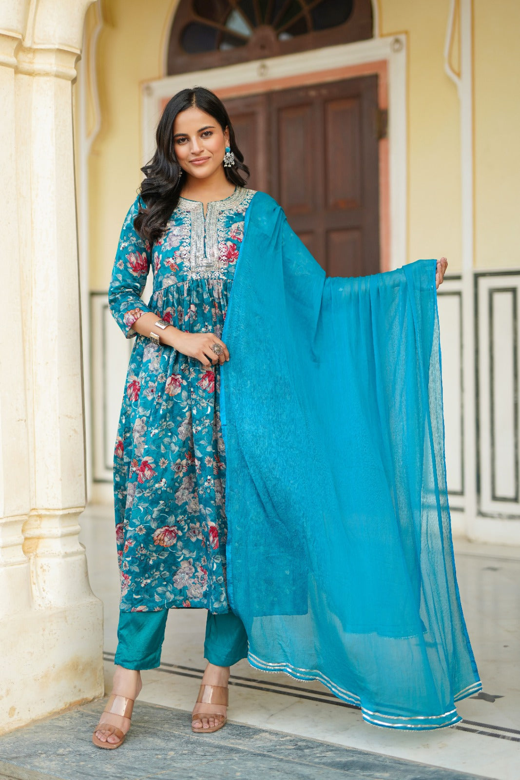 Teal Green Naira Embroidery Suit
