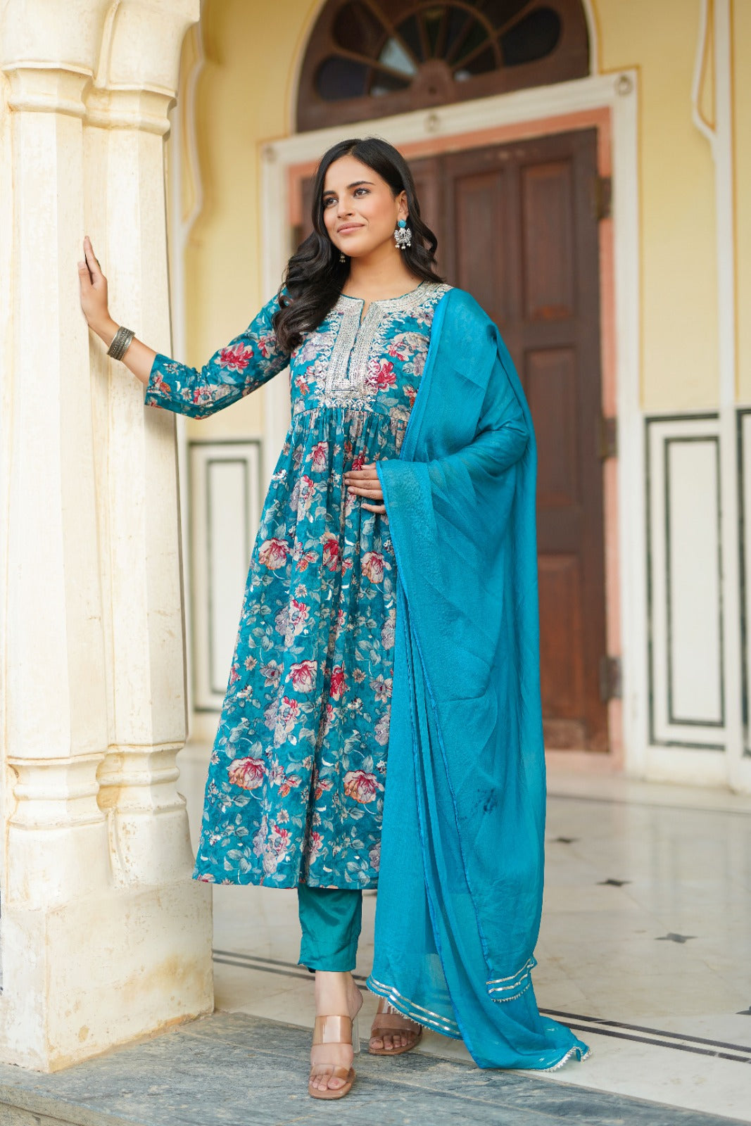 Teal Green Naira Embroidery Suit