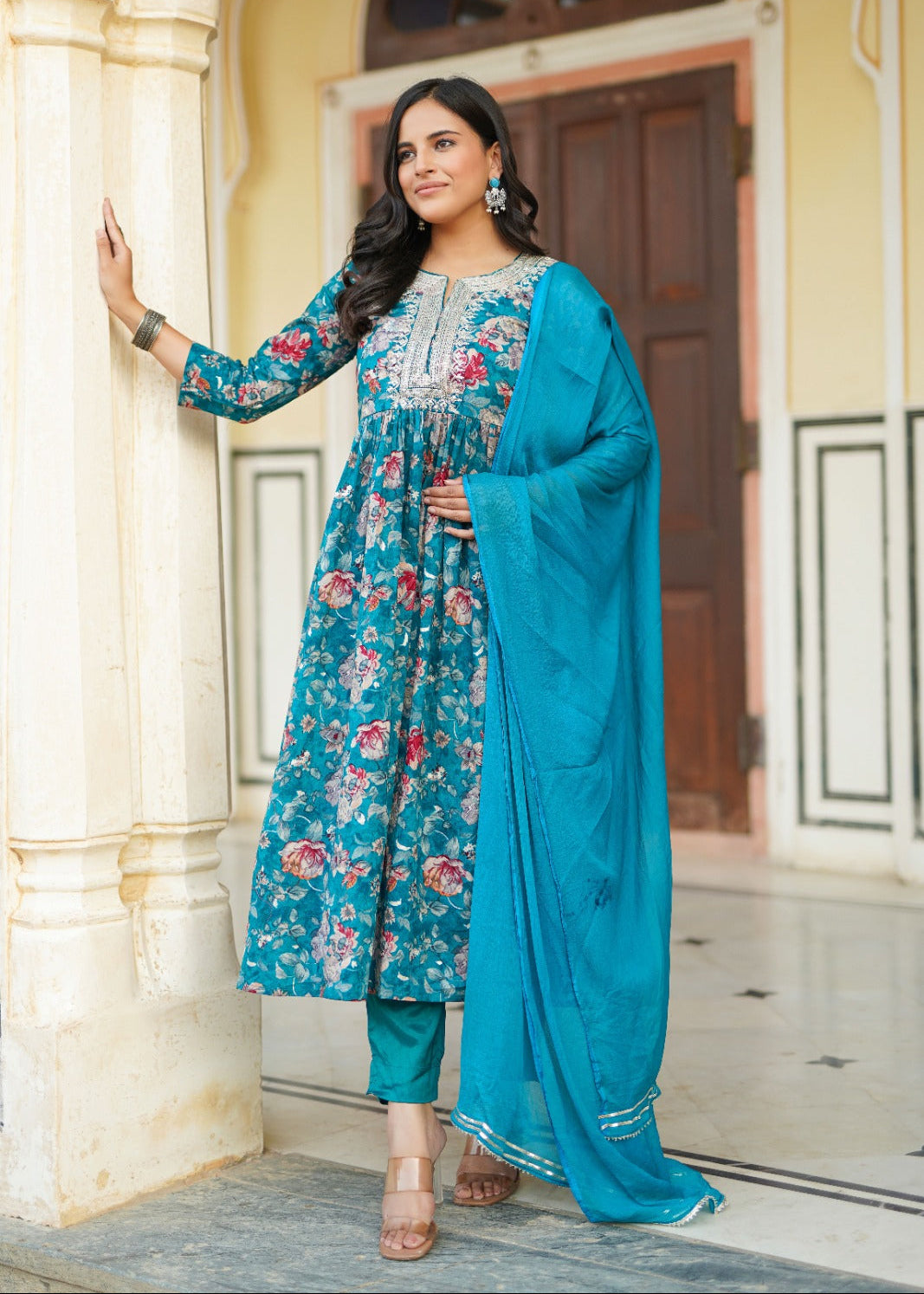 Teal Green Naira Embroidery Suit