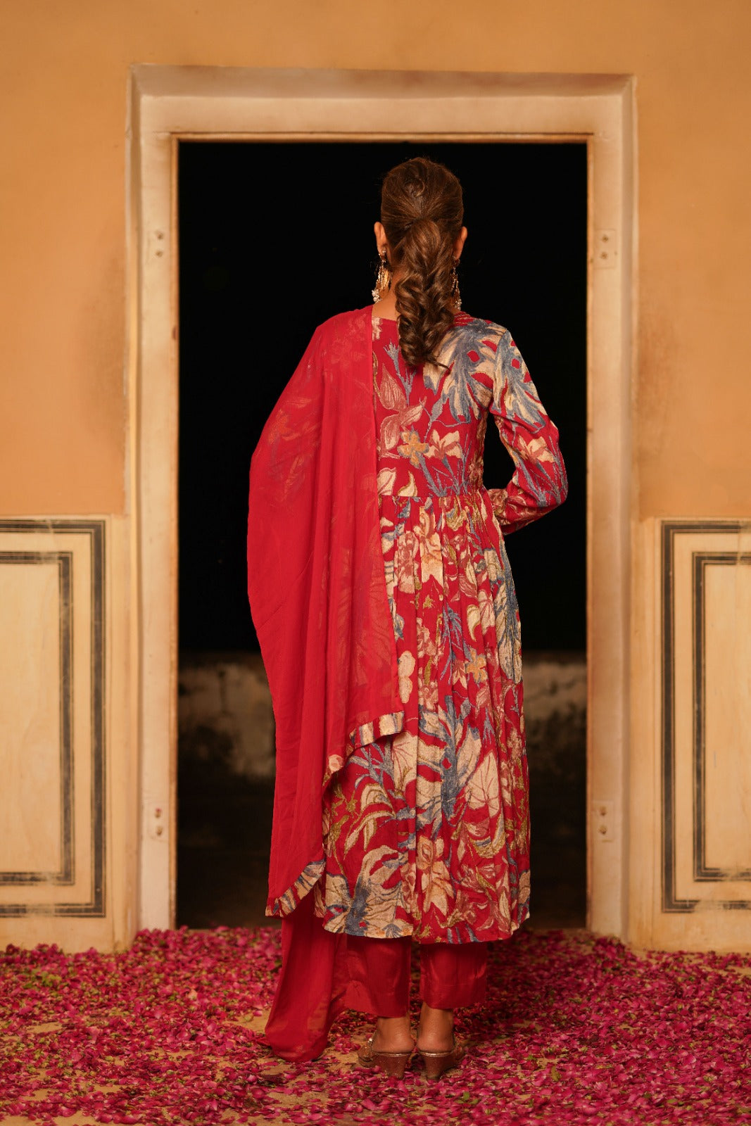 Maroon Alia Cut Mirror Embroidery Suit