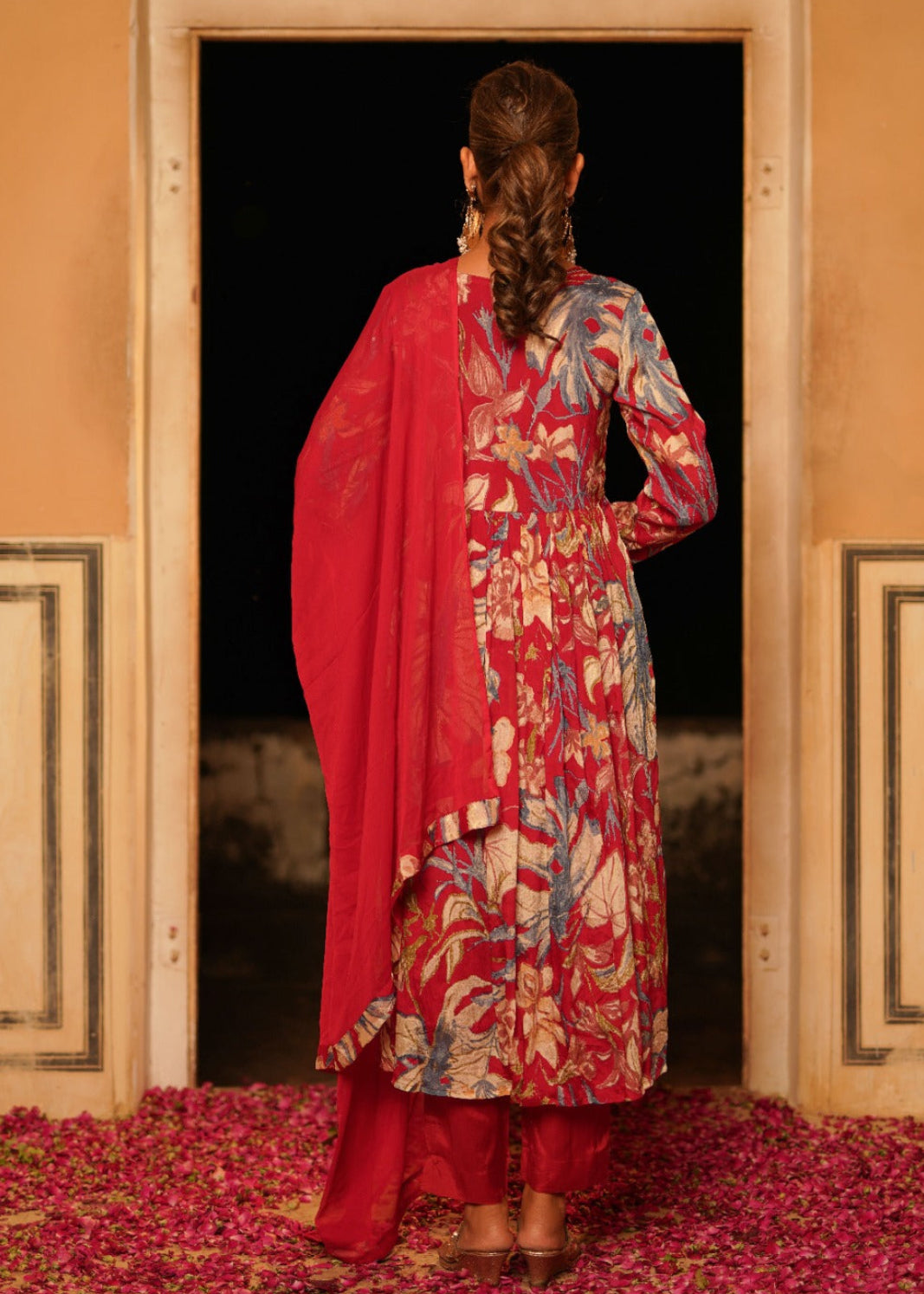 Maroon Alia Cut Mirror Embroidery Suit